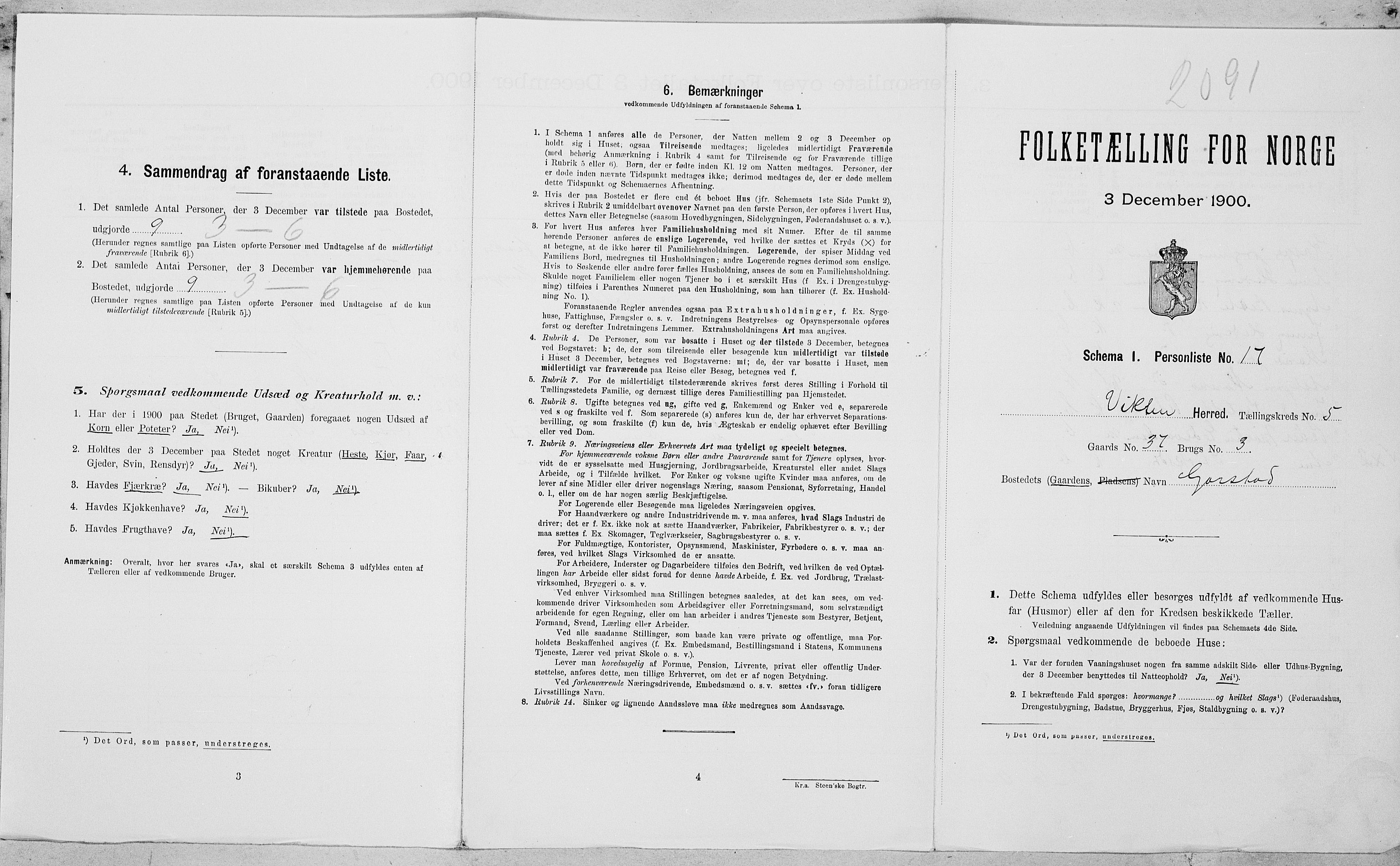 SAT, Folketelling 1900 for 1750 Vikna herred, 1900, s. 539