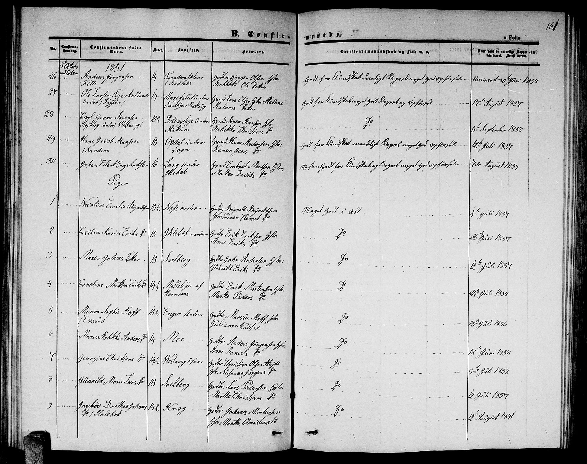 Høland prestekontor Kirkebøker, AV/SAO-A-10346a/G/Ga/L0003: Klokkerbok nr. I 3, 1846-1853, s. 161