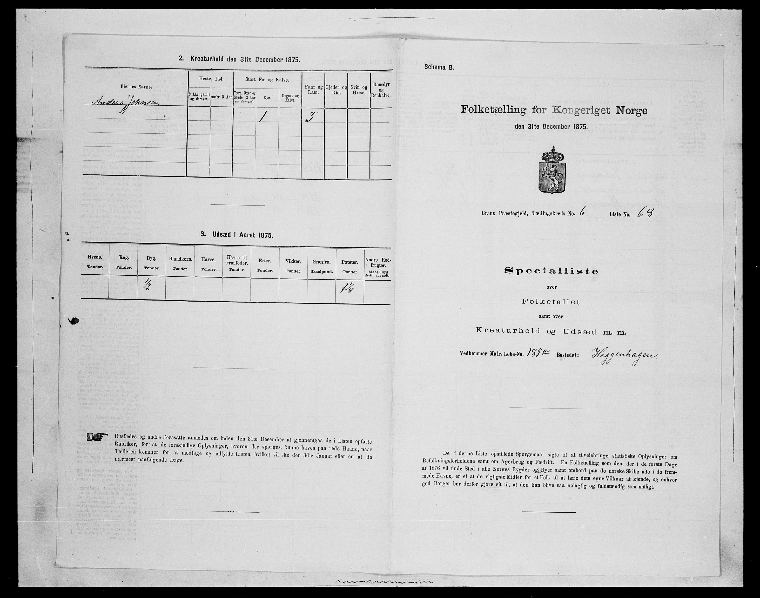 SAH, Folketelling 1875 for 0534P Gran prestegjeld, 1875, s. 1156