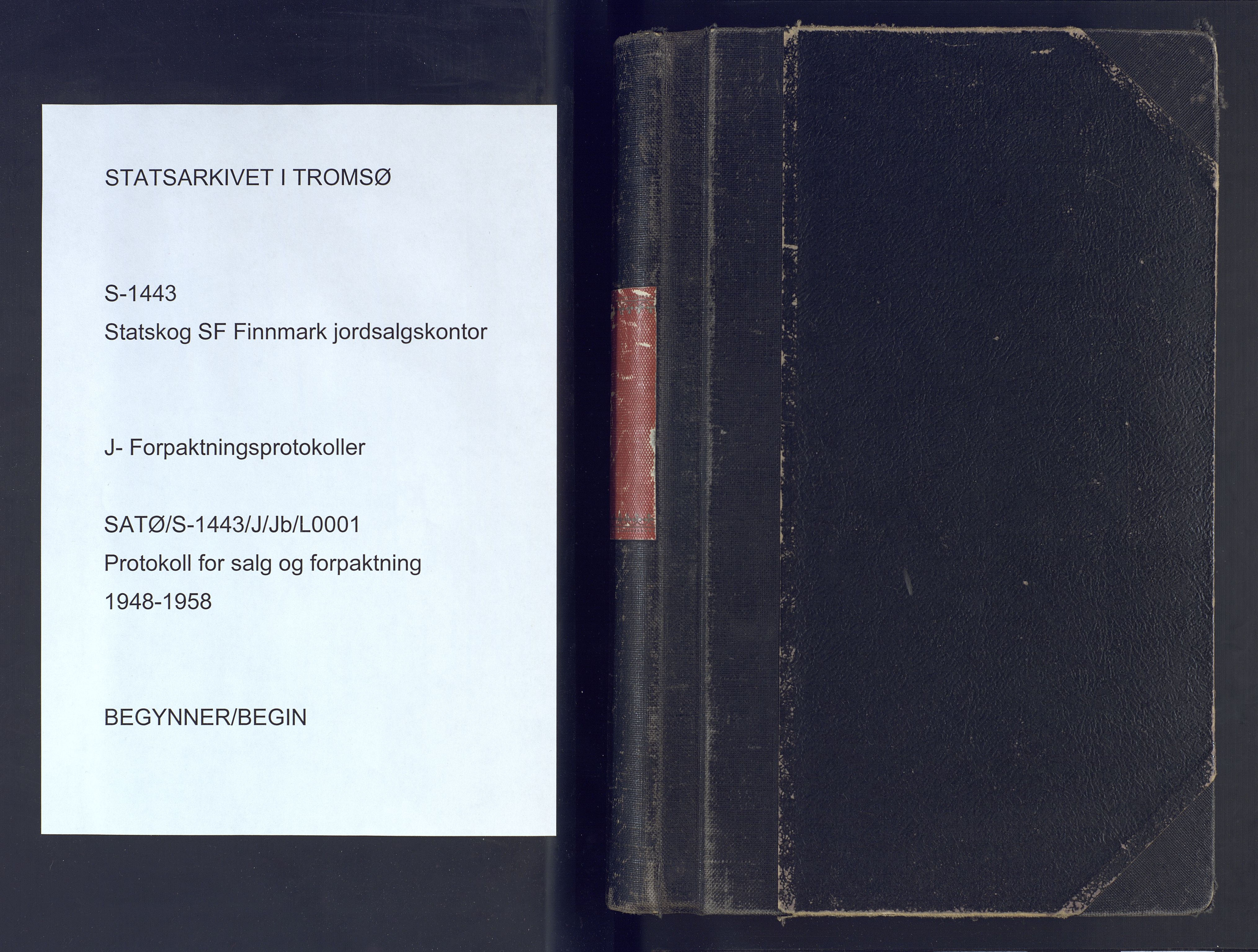 Finnmark jordsalgskommisjon/jordsalgskontor og Statskog SF Finnmark jordsalgskontor, AV/SATØ-S-1443/J/Jb/L0001: Protokoll for salg og forpaktning, 1948-1958