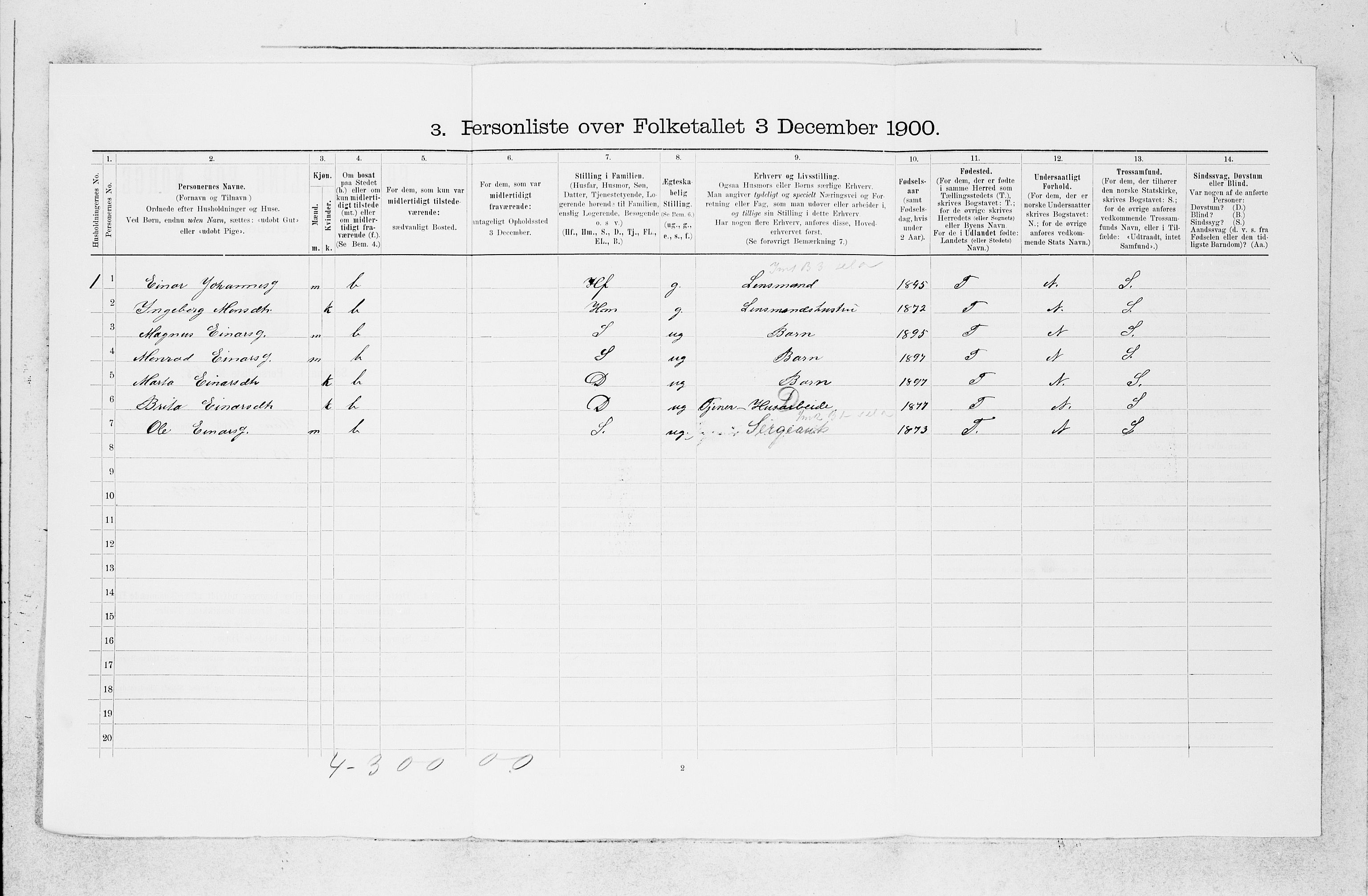 SAB, Folketelling 1900 for 1250 Haus herred, 1900, s. 71