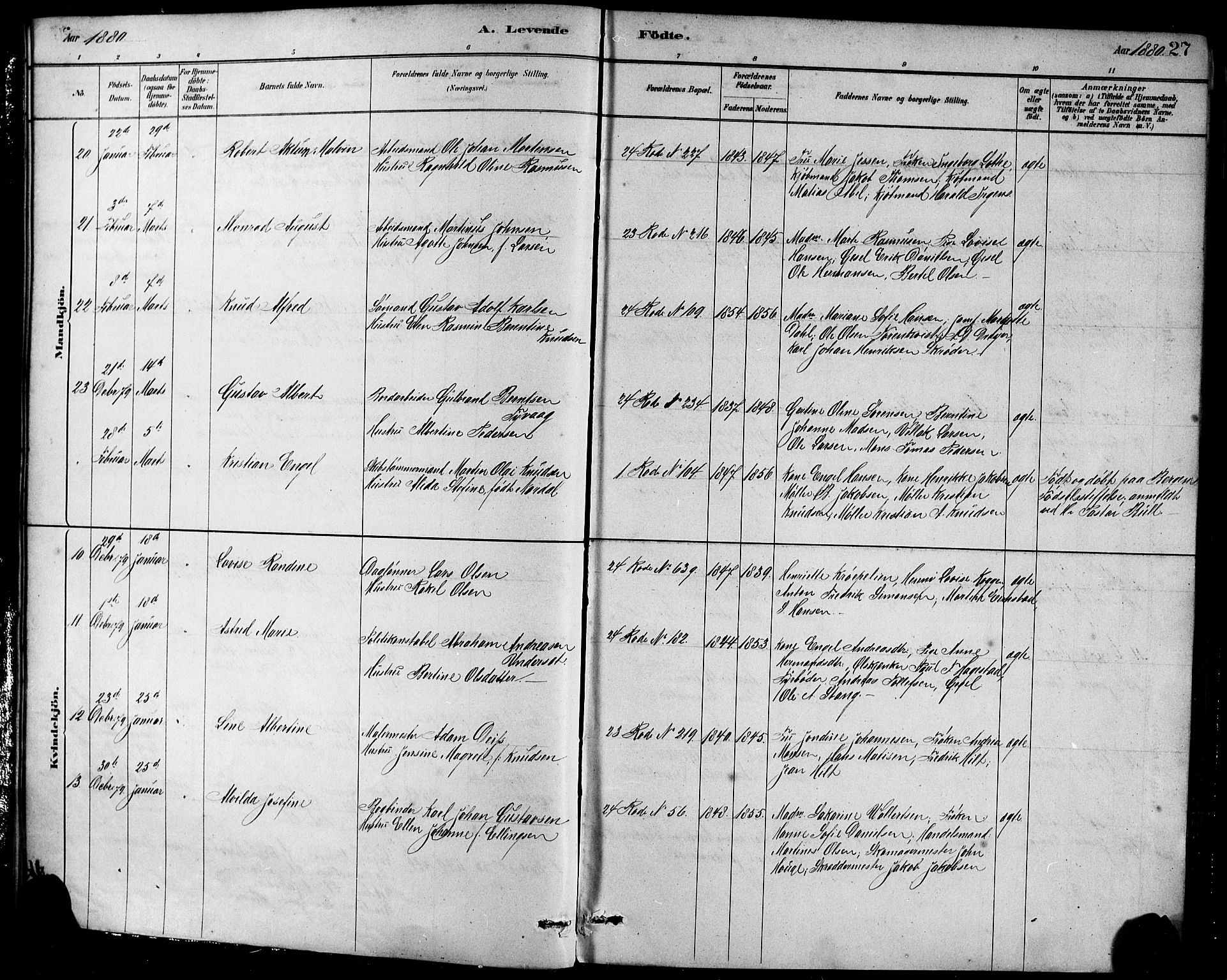 Sandviken Sokneprestembete, AV/SAB-A-77601/H/Hb/L0001: Klokkerbok nr. A 2, 1879-1892, s. 27