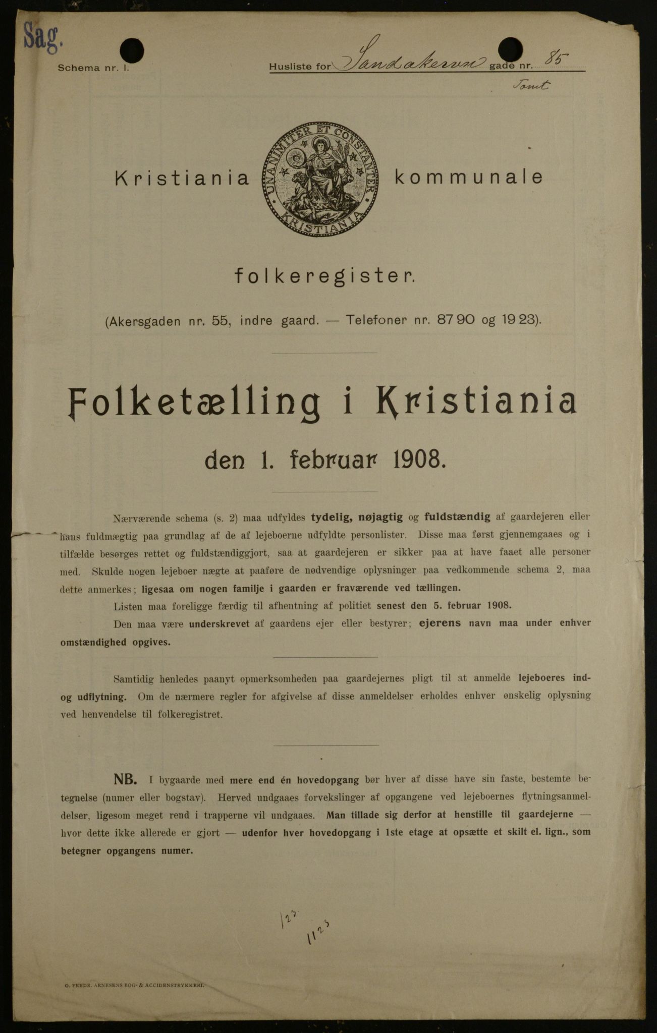 OBA, Kommunal folketelling 1.2.1908 for Kristiania kjøpstad, 1908, s. 78782