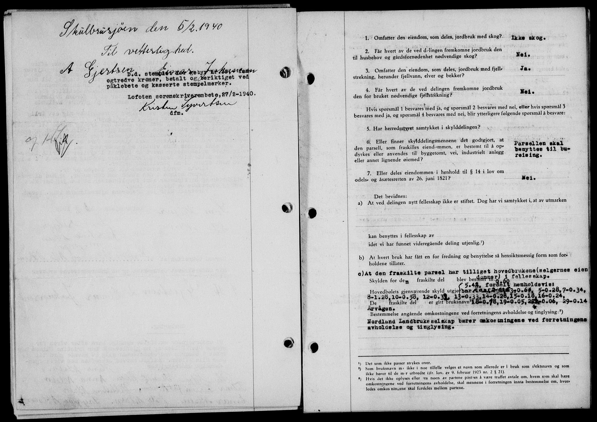 Lofoten sorenskriveri, SAT/A-0017/1/2/2C/L0007a: Pantebok nr. 7a, 1939-1940, Dagboknr: 318/1940