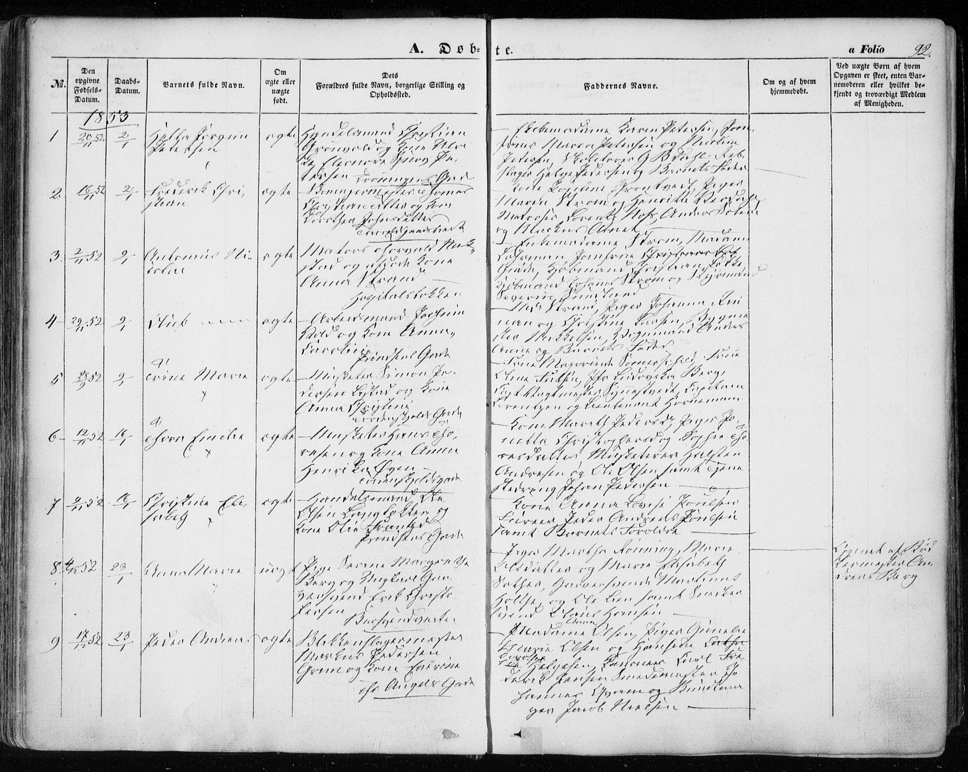 Ministerialprotokoller, klokkerbøker og fødselsregistre - Sør-Trøndelag, AV/SAT-A-1456/601/L0051: Ministerialbok nr. 601A19, 1848-1857, s. 92