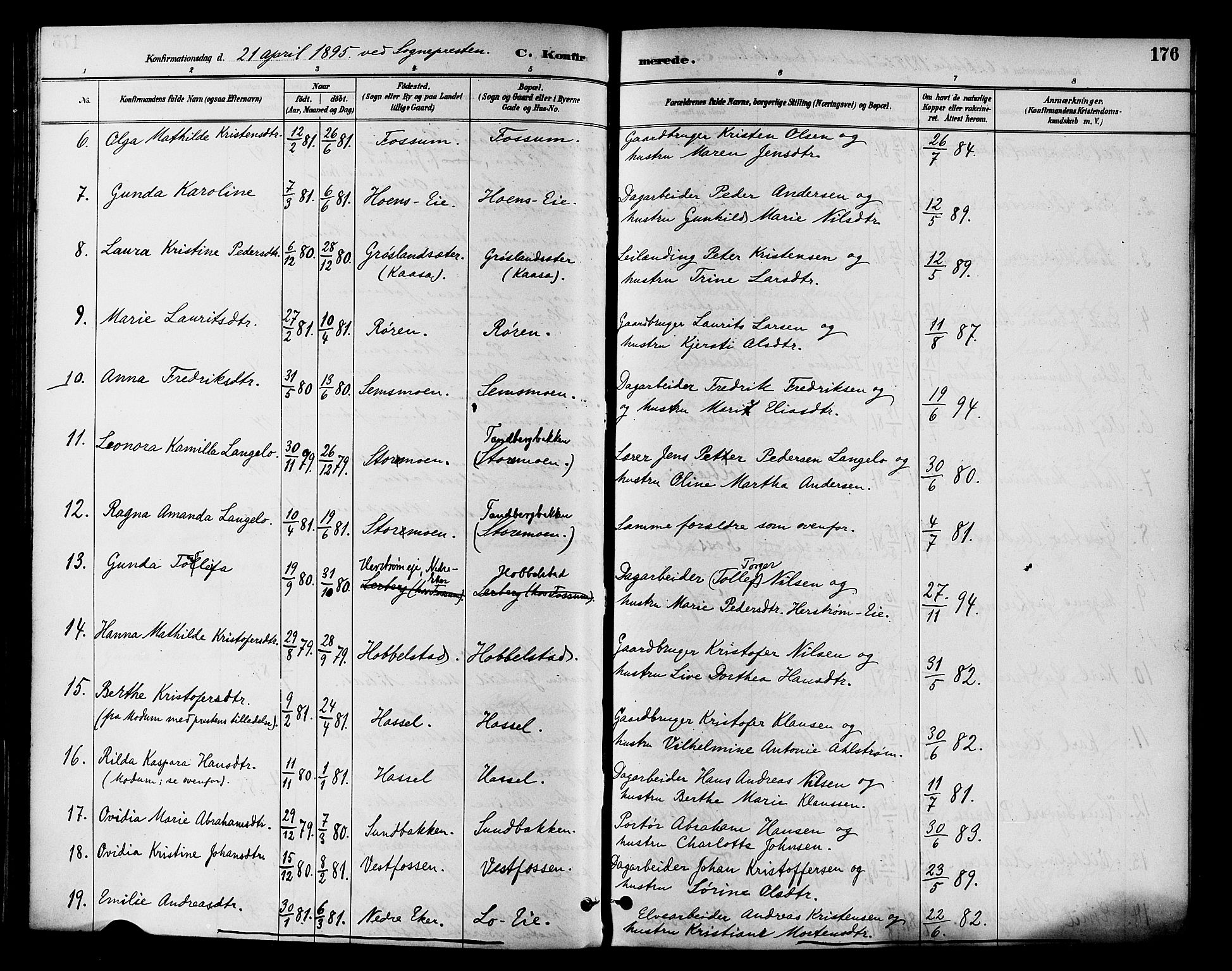 Eiker kirkebøker, AV/SAKO-A-4/F/Fb/L0002: Ministerialbok nr. II 2, 1889-1896, s. 176