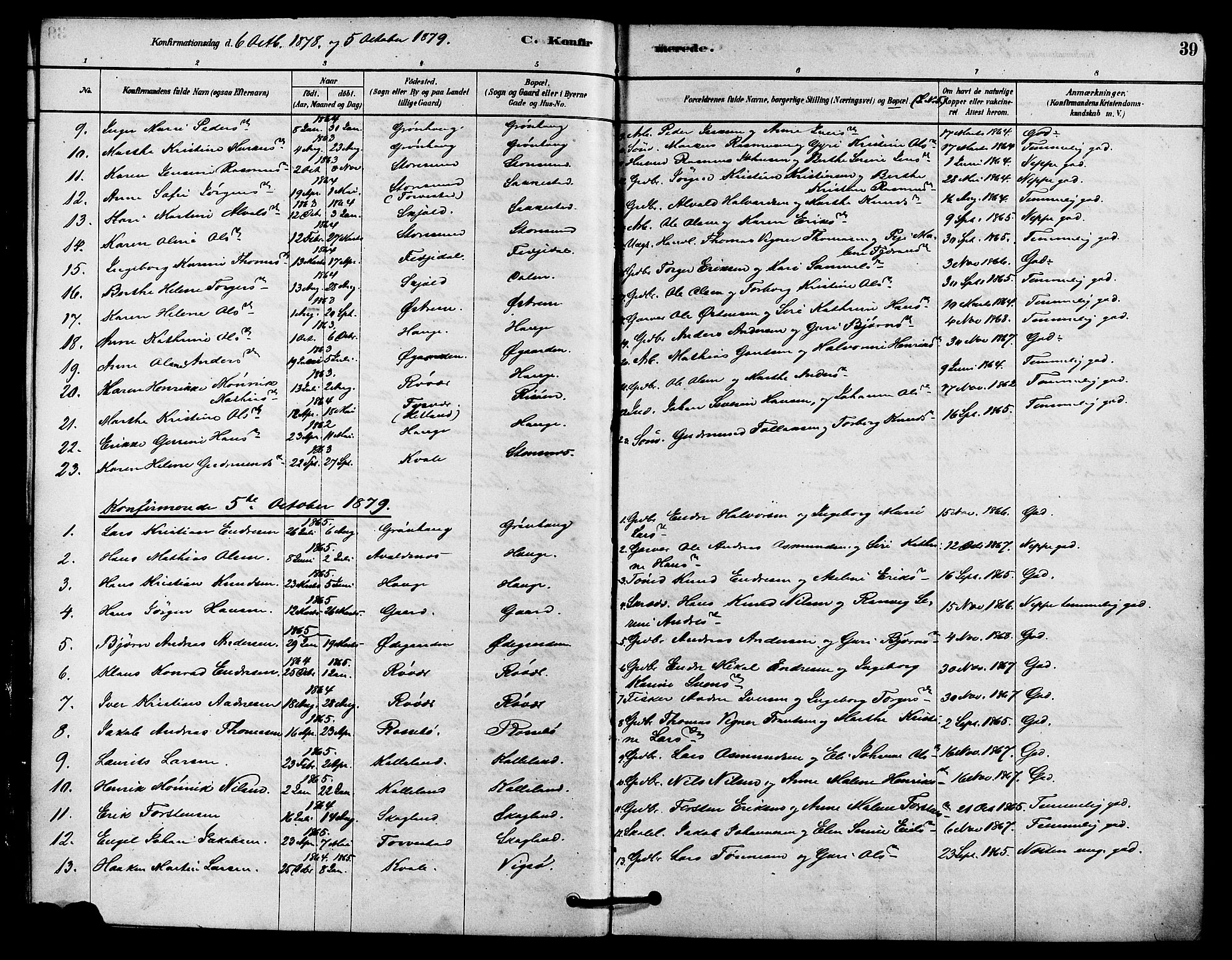 Haugesund sokneprestkontor, AV/SAST-A -101863/H/Ha/Haa/L0002: Ministerialbok nr. A 2, 1878-1886, s. 39