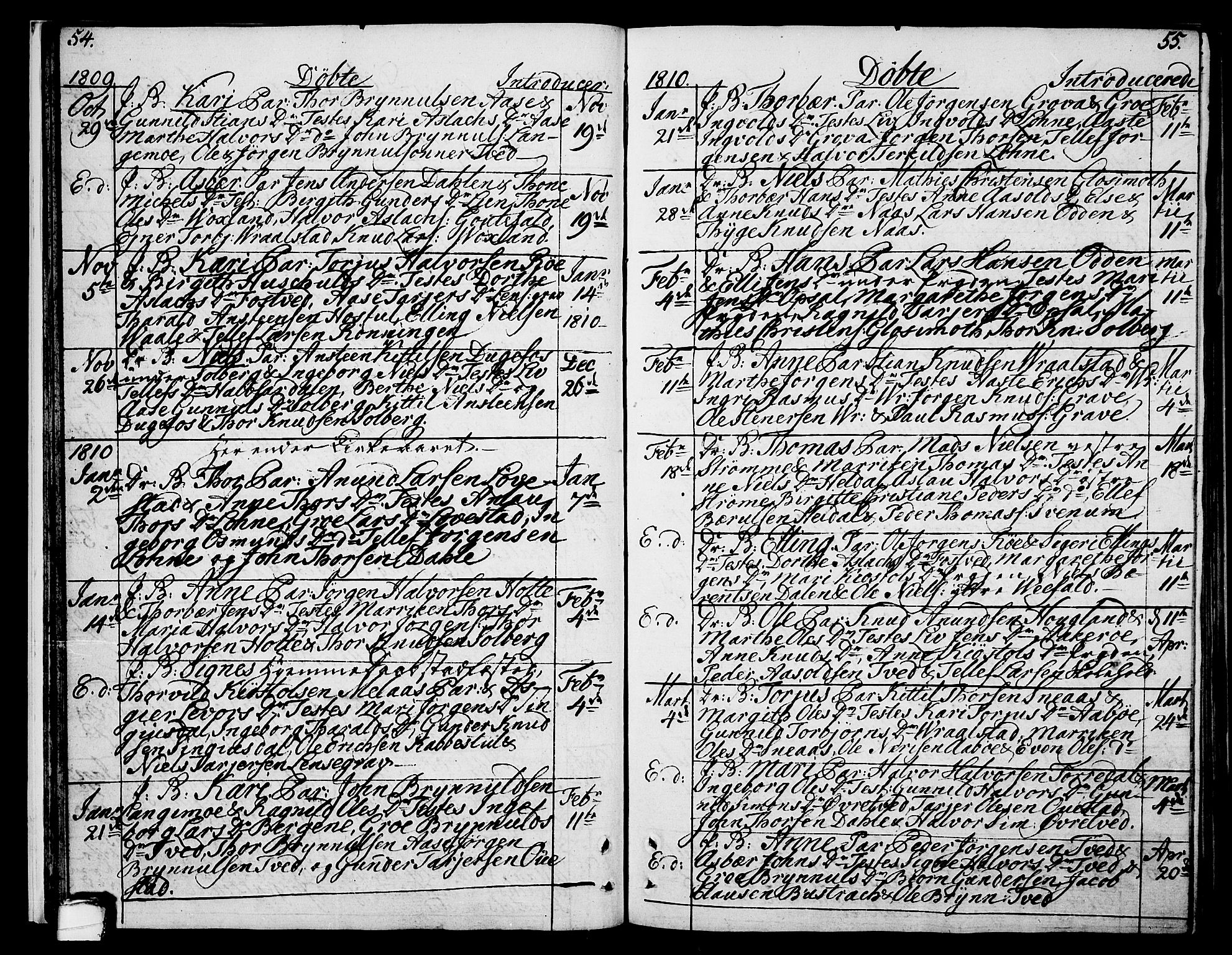 Drangedal kirkebøker, AV/SAKO-A-258/F/Fa/L0004: Ministerialbok nr. 4, 1802-1814, s. 54-55