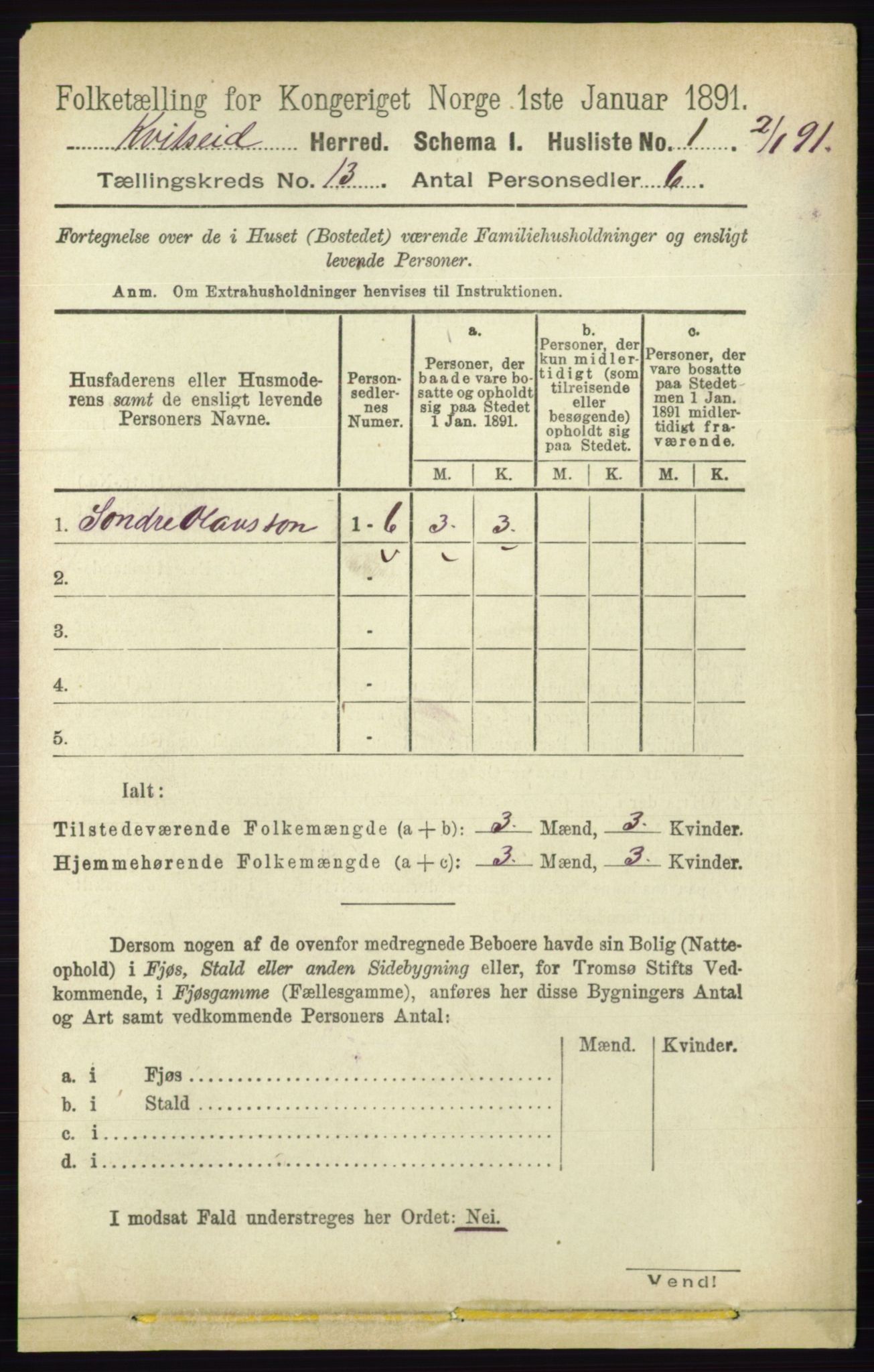 RA, Folketelling 1891 for 0829 Kviteseid herred, 1891, s. 3040