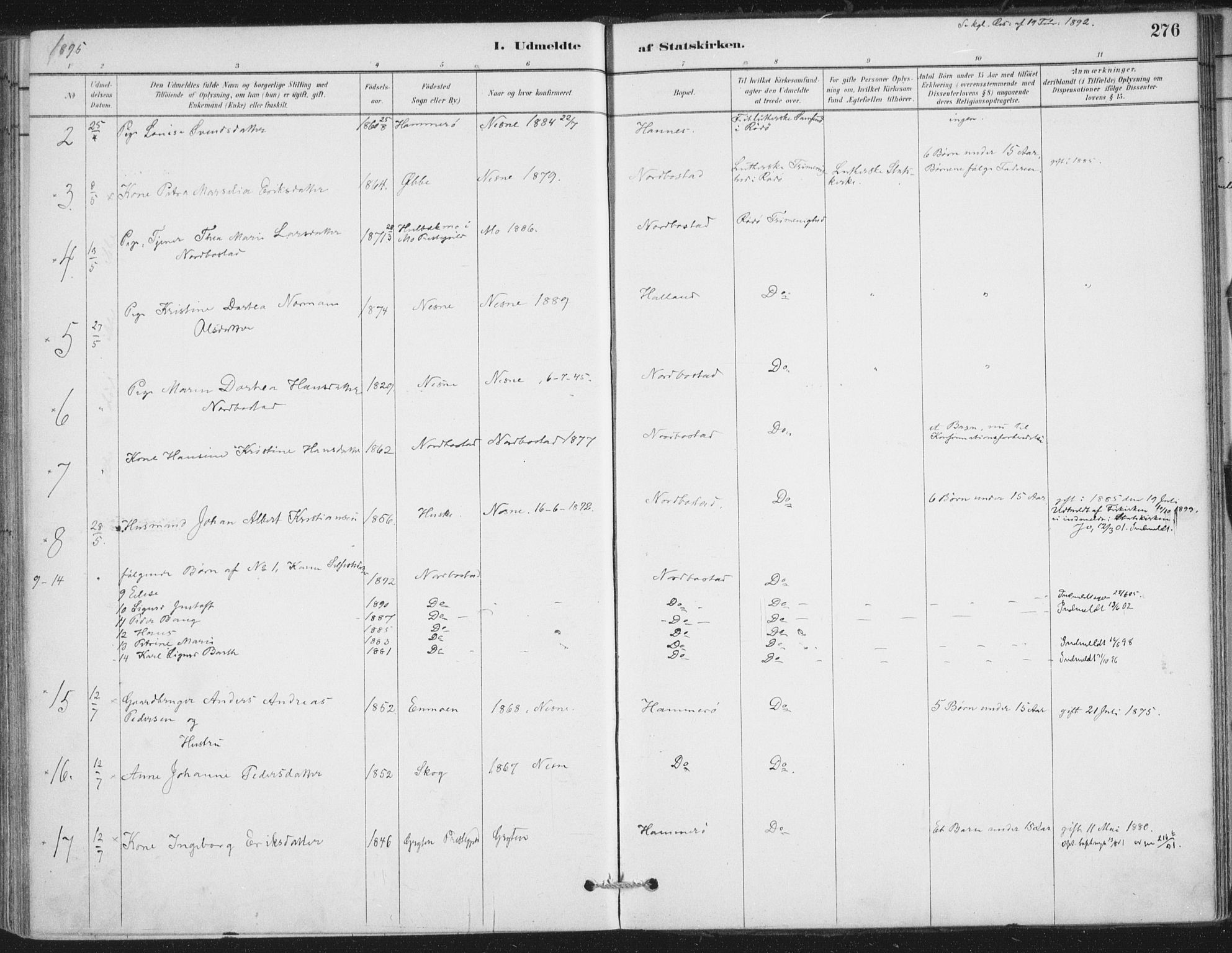 Ministerialprotokoller, klokkerbøker og fødselsregistre - Nordland, SAT/A-1459/838/L0553: Ministerialbok nr. 838A11, 1880-1910, s. 276