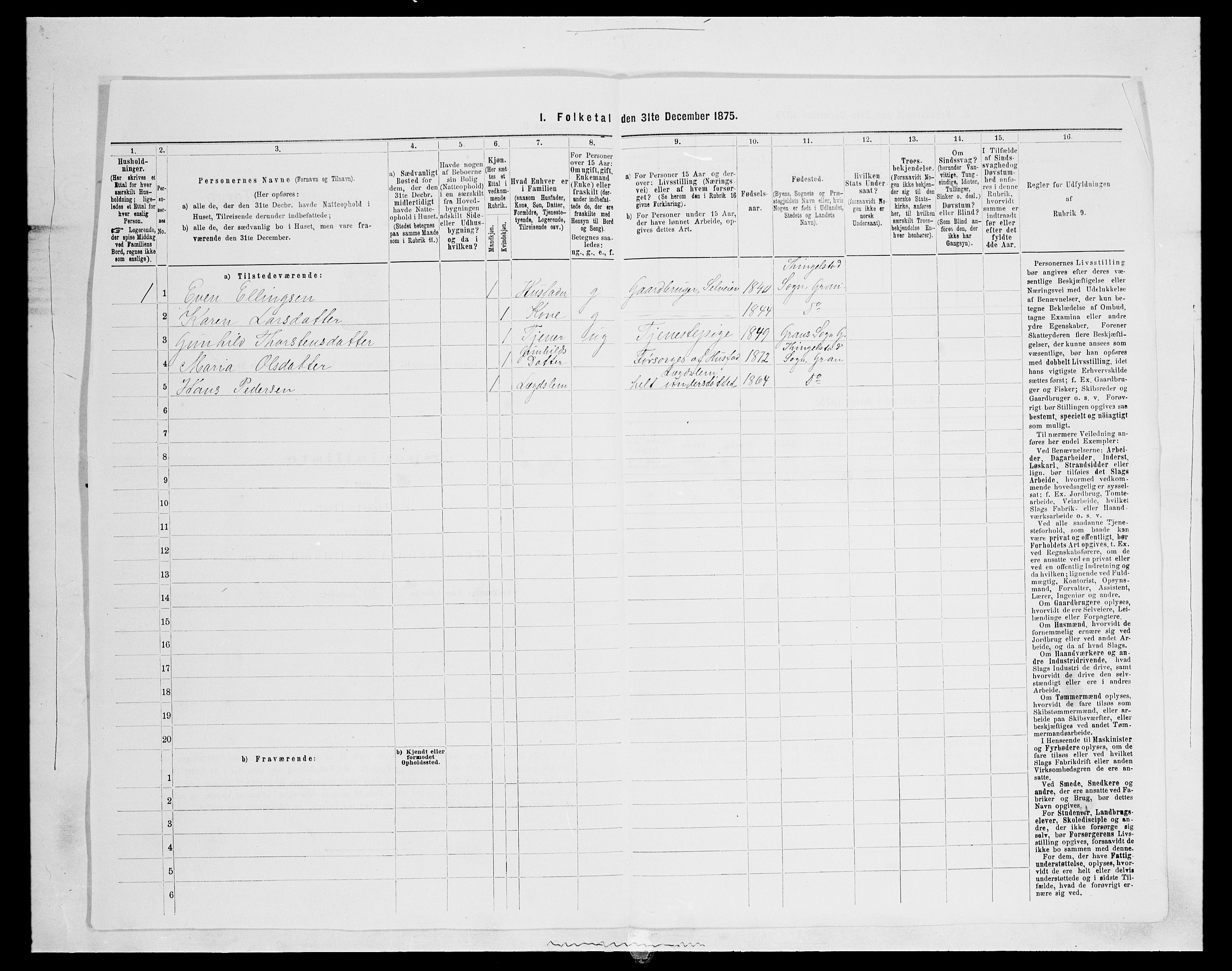 SAH, Folketelling 1875 for 0534P Gran prestegjeld, 1875, s. 1482