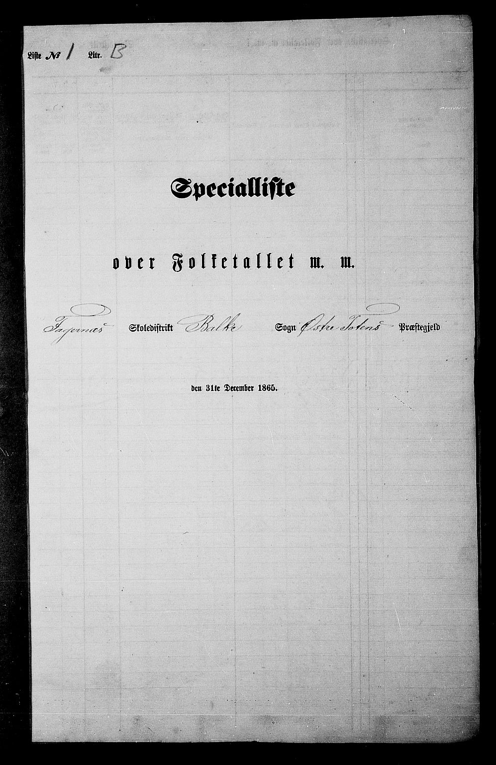 RA, Folketelling 1865 for 0528P Østre Toten prestegjeld, 1865, s. 27