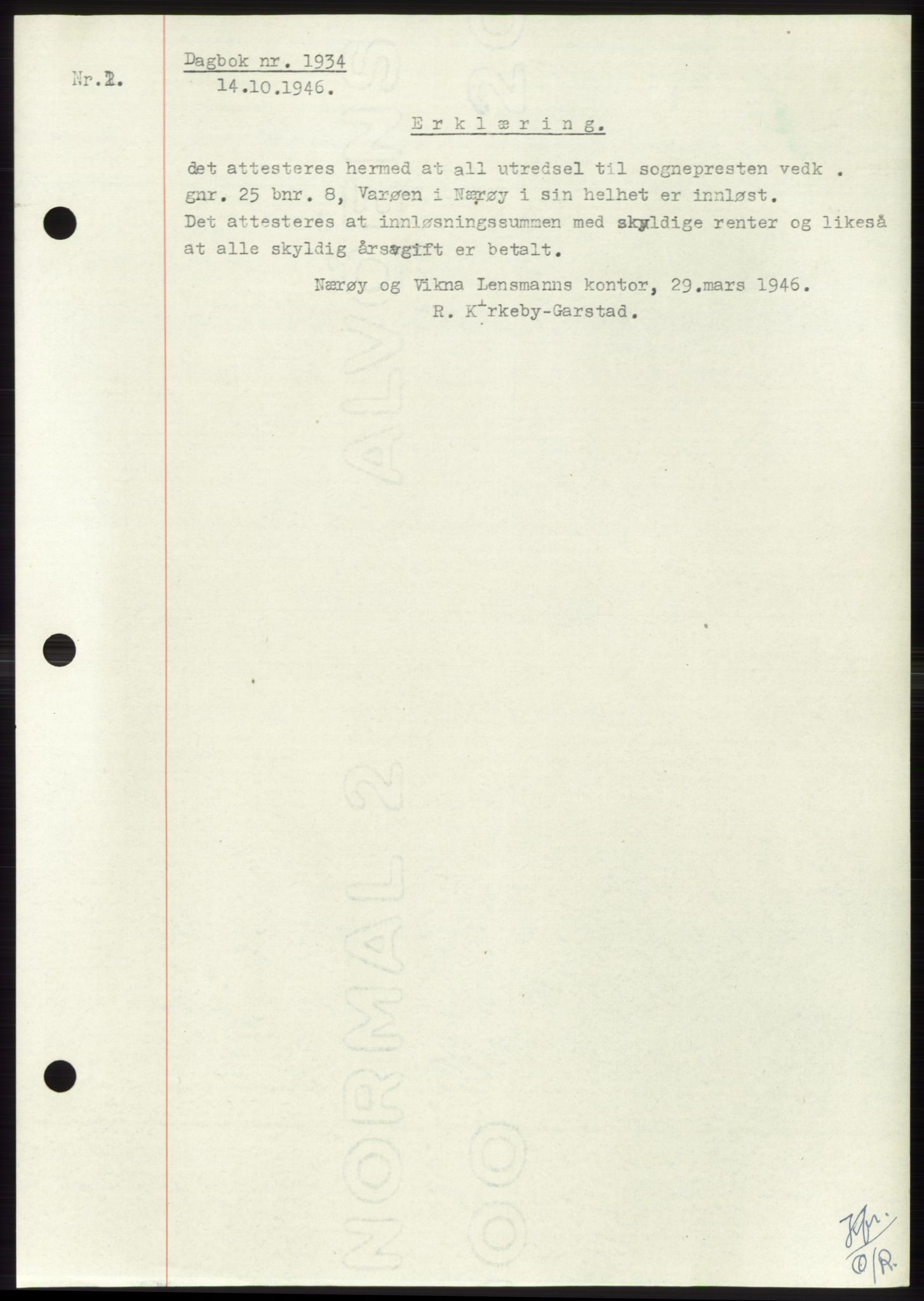 Namdal sorenskriveri, SAT/A-4133/1/2/2C: Pantebok nr. -, 1946-1947, Dagboknr: 1934/1946