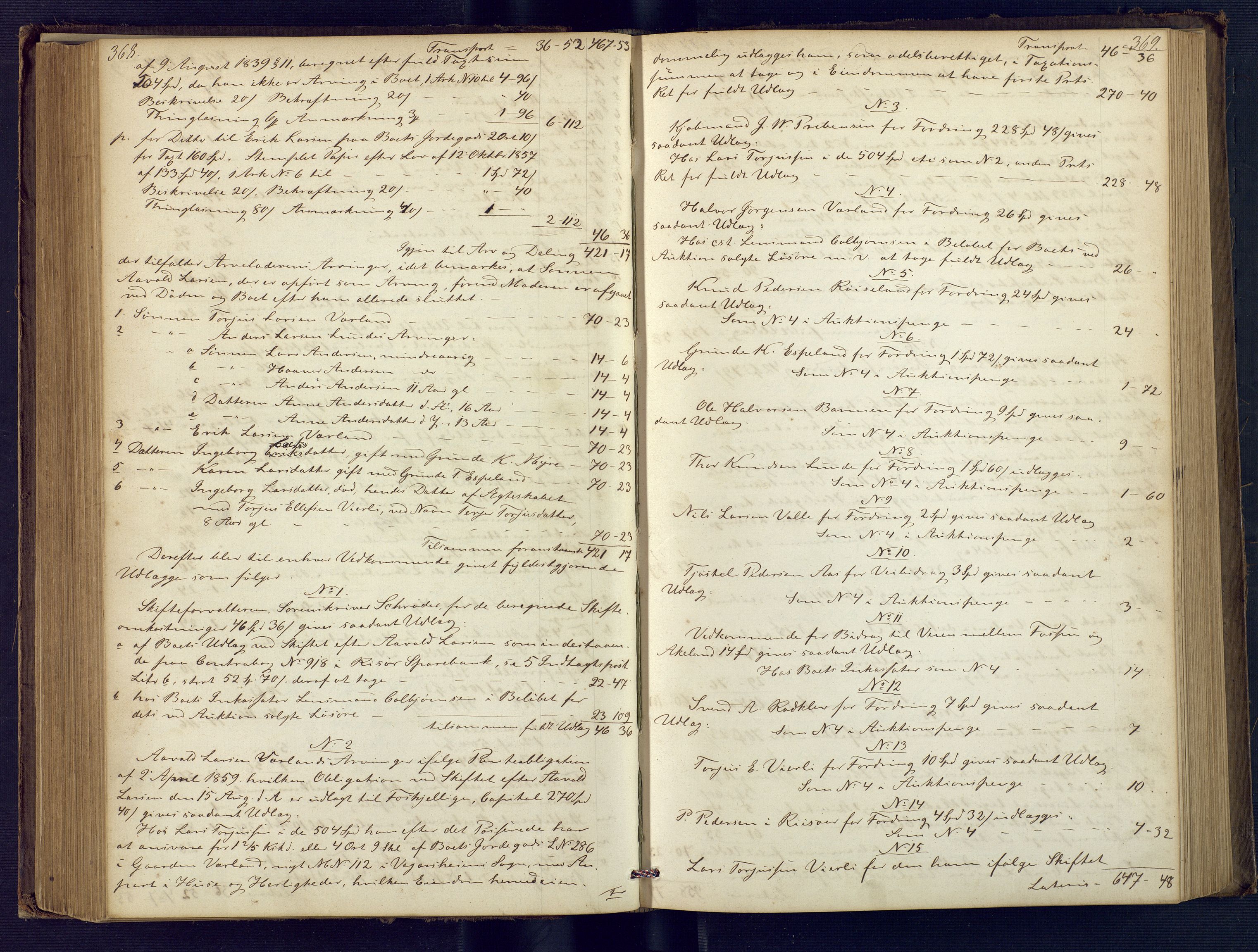 Holt sorenskriveri, AV/SAK-1221-0002/H/Hc/L0030: Skifteutlodningsprotokoll nr. 5, 1863-1869, s. 368-369