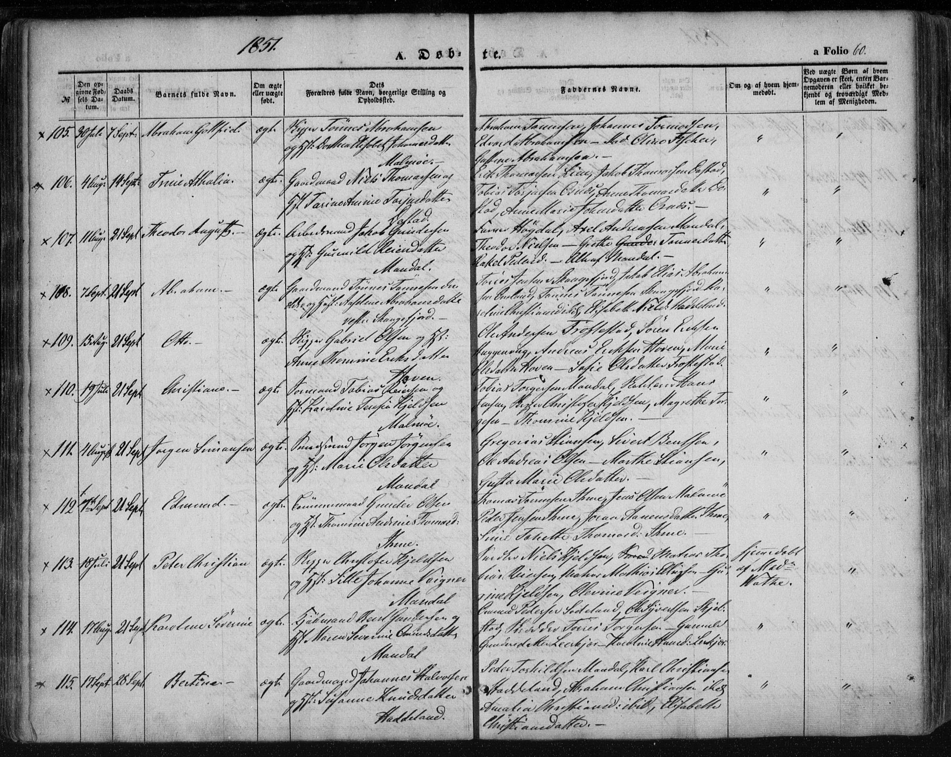 Mandal sokneprestkontor, AV/SAK-1111-0030/F/Fa/Faa/L0013: Ministerialbok nr. A 13, 1847-1859, s. 60