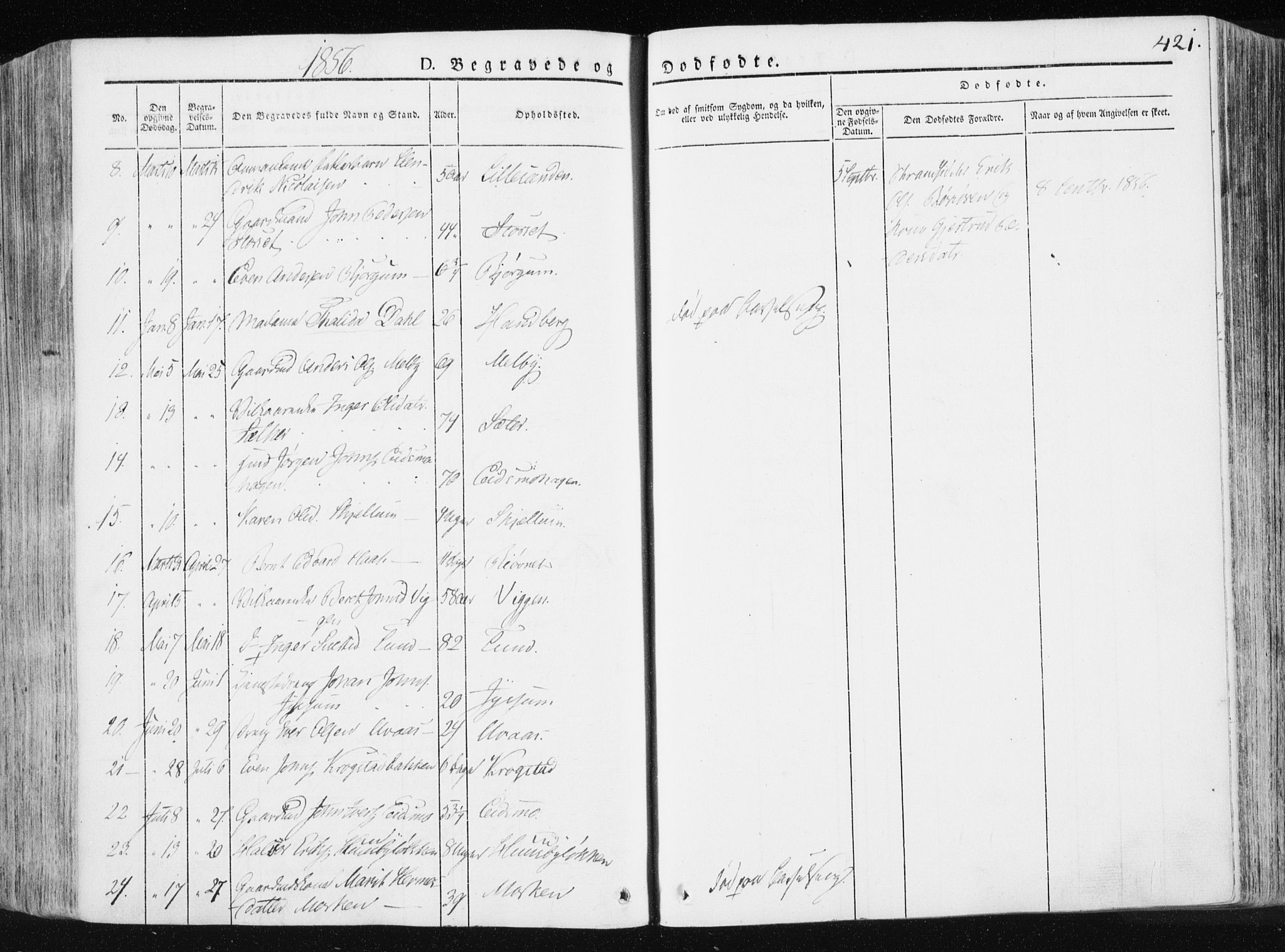 Ministerialprotokoller, klokkerbøker og fødselsregistre - Sør-Trøndelag, SAT/A-1456/665/L0771: Ministerialbok nr. 665A06, 1830-1856, s. 421