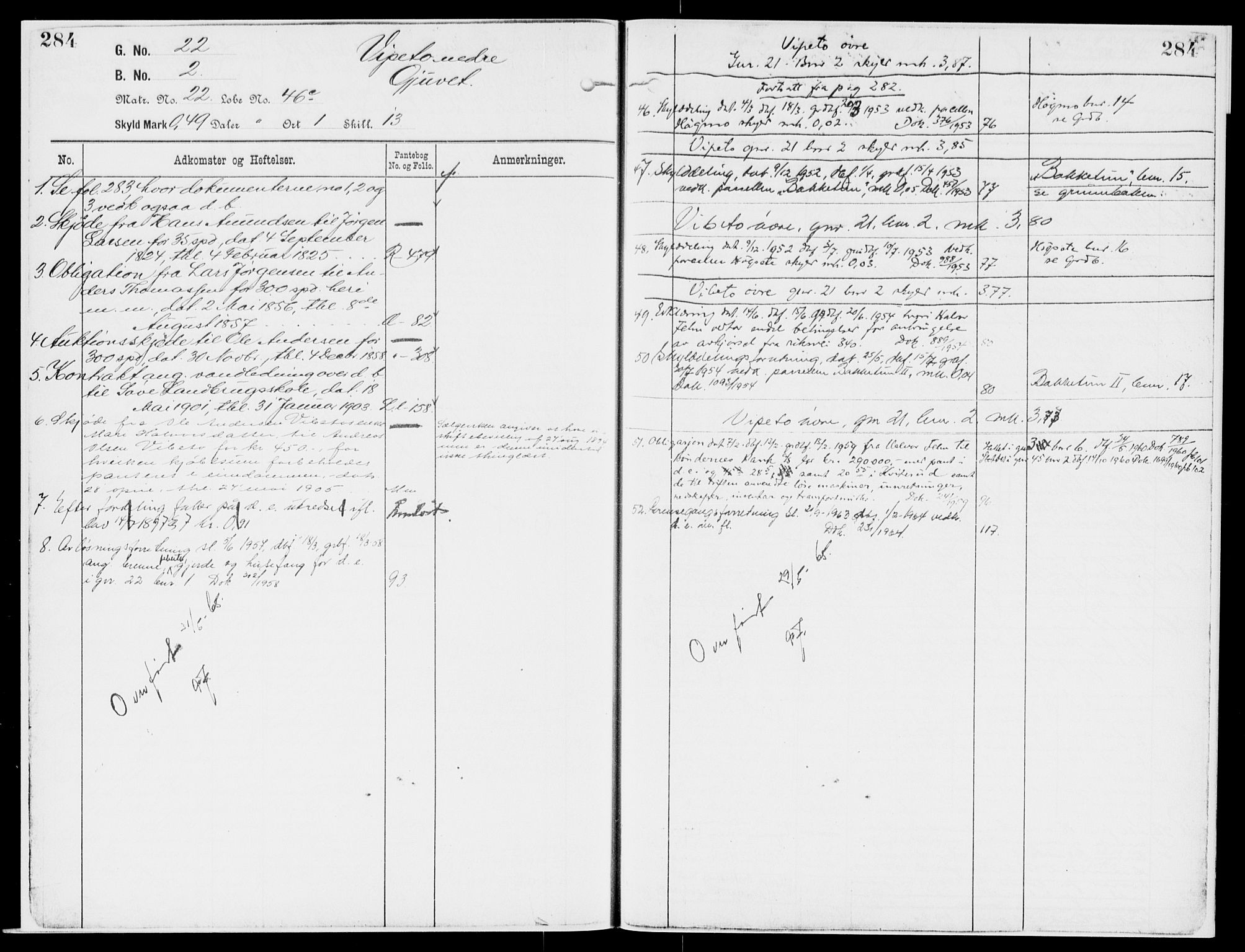Nedre Telemark sorenskriveri, AV/SAKO-A-135/G/Gb/Gbg/L0001: Panteregister nr. VII 1, s. 284