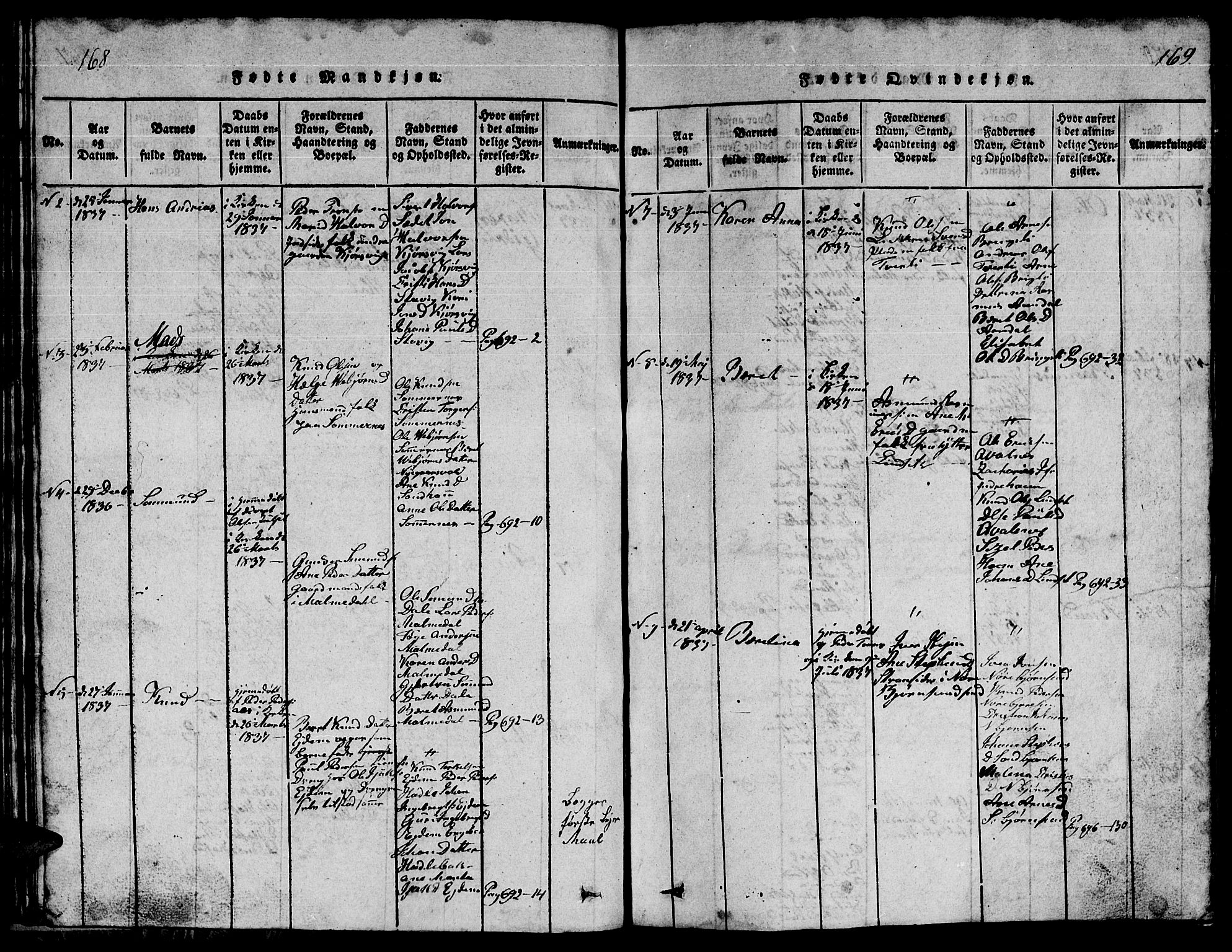 Ministerialprotokoller, klokkerbøker og fødselsregistre - Møre og Romsdal, AV/SAT-A-1454/565/L0752: Klokkerbok nr. 565C01, 1817-1844, s. 168-169