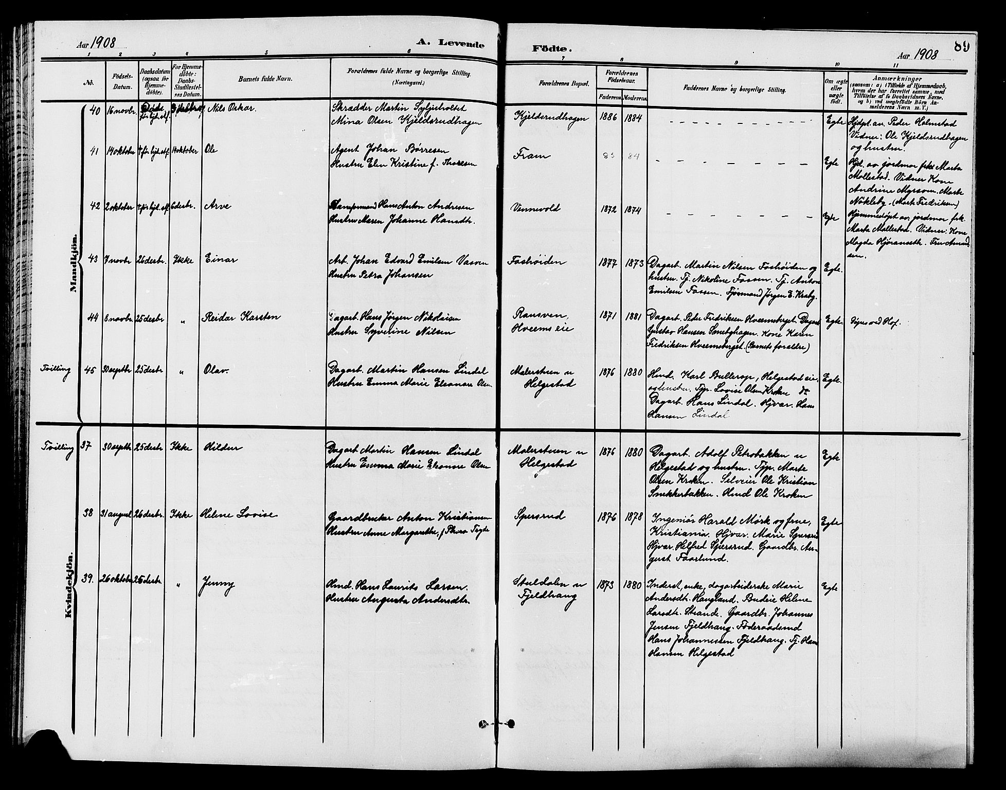 Østre Toten prestekontor, SAH/PREST-104/H/Ha/Hab/L0007: Klokkerbok nr. 7, 1901-1912, s. 89