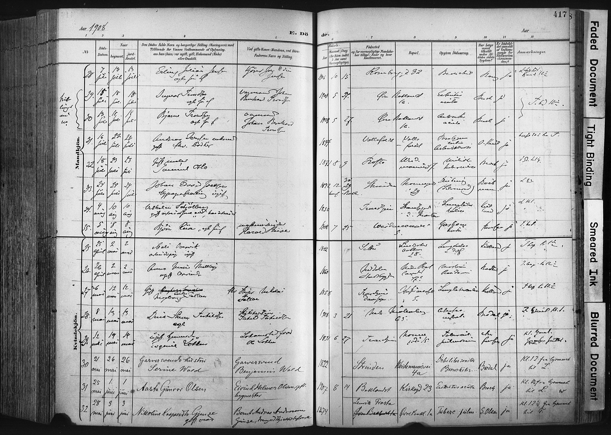 Ministerialprotokoller, klokkerbøker og fødselsregistre - Sør-Trøndelag, SAT/A-1456/604/L0201: Ministerialbok nr. 604A21, 1901-1911, s. 417