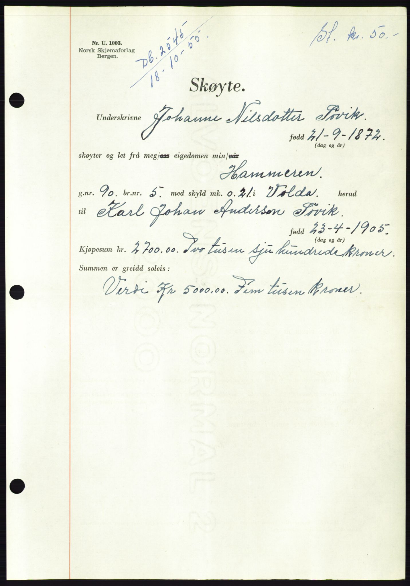 Søre Sunnmøre sorenskriveri, AV/SAT-A-4122/1/2/2C/L0102: Pantebok nr. 28A, 1955-1956, Dagboknr: 2545/1955