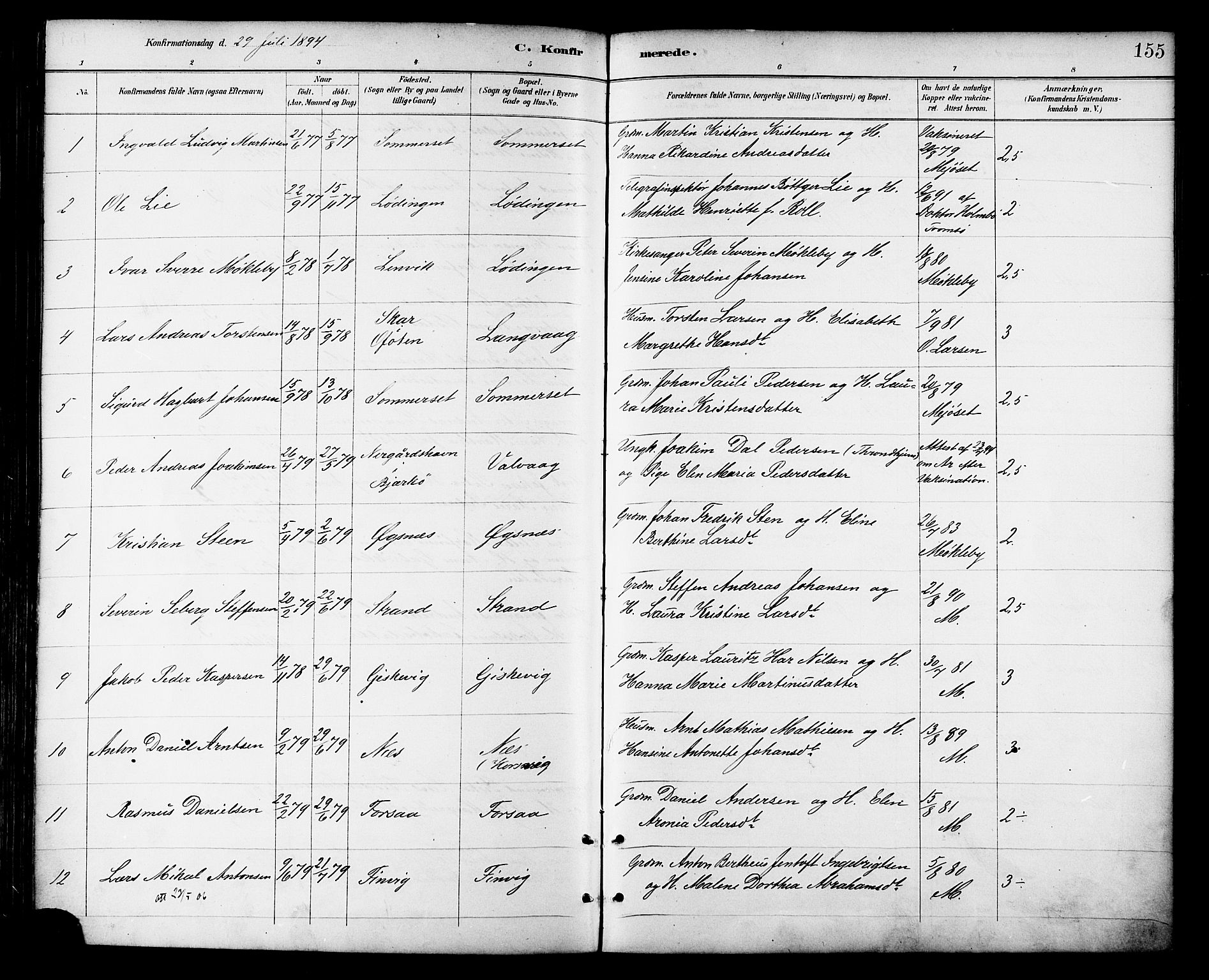 Ministerialprotokoller, klokkerbøker og fødselsregistre - Nordland, AV/SAT-A-1459/872/L1035: Ministerialbok nr. 872A10, 1884-1896, s. 155