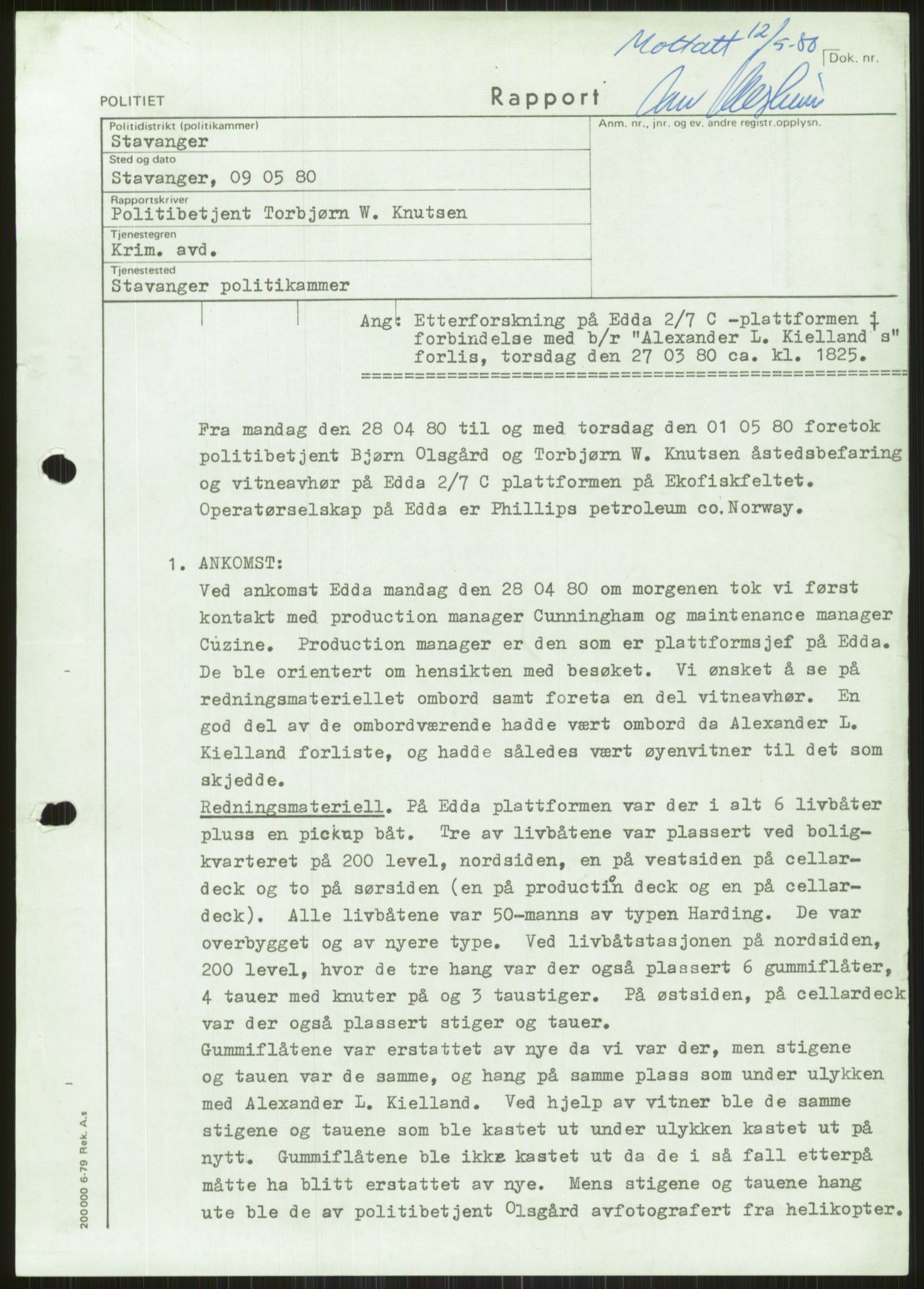 Justisdepartementet, Granskningskommisjonen ved Alexander Kielland-ulykken 27.3.1980, AV/RA-S-1165/D/L0011: 0001 Politiavhør/G Oljedirektoratet (G5)/0003 Møter, beslutninger m.v. vedr. arbeidet til kommisjonen, 1980-1981, s. 4