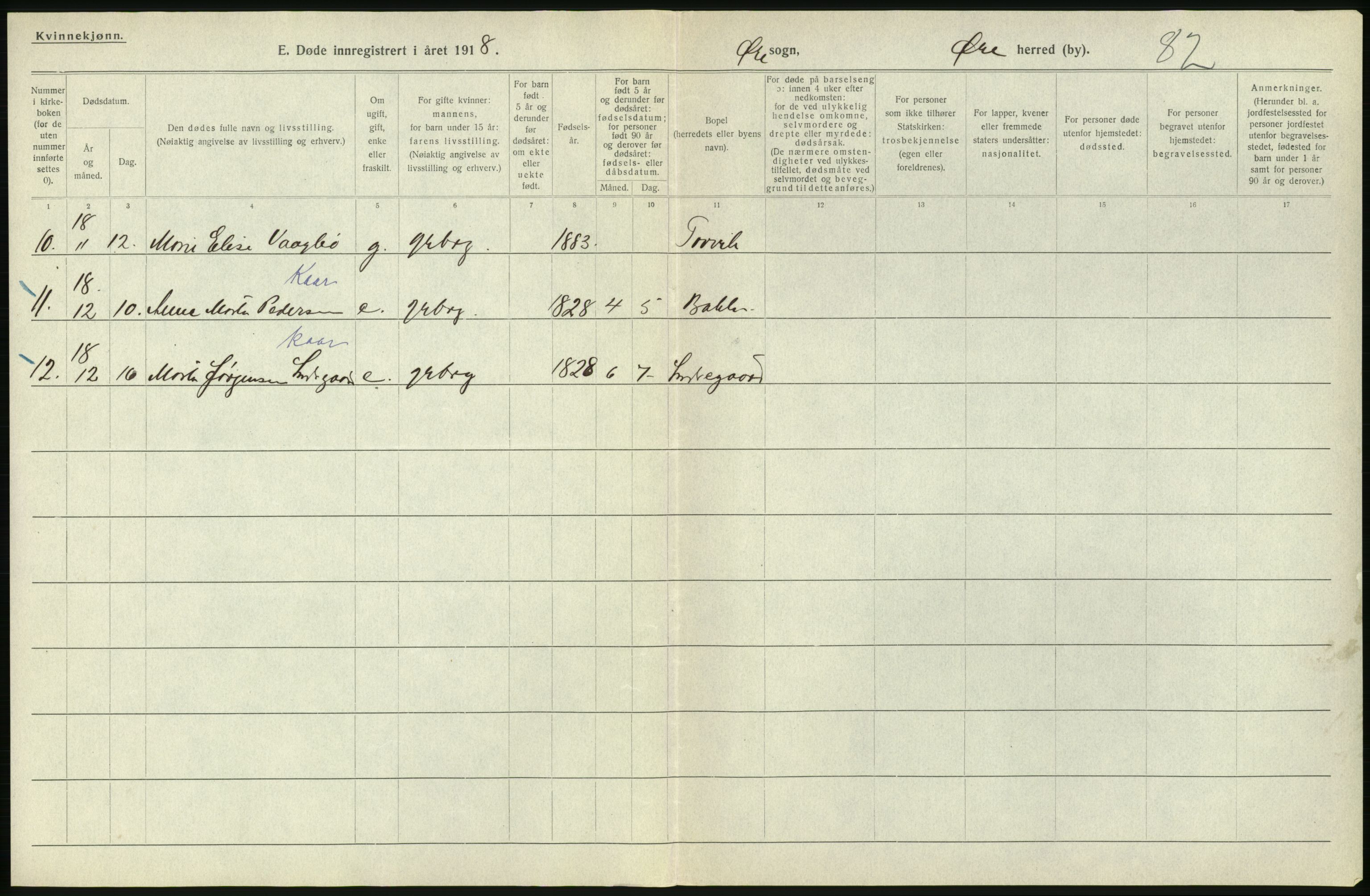 Statistisk sentralbyrå, Sosiodemografiske emner, Befolkning, RA/S-2228/D/Df/Dfb/Dfbh/L0045: Møre fylke: Døde. Bygder og byer., 1918, s. 218