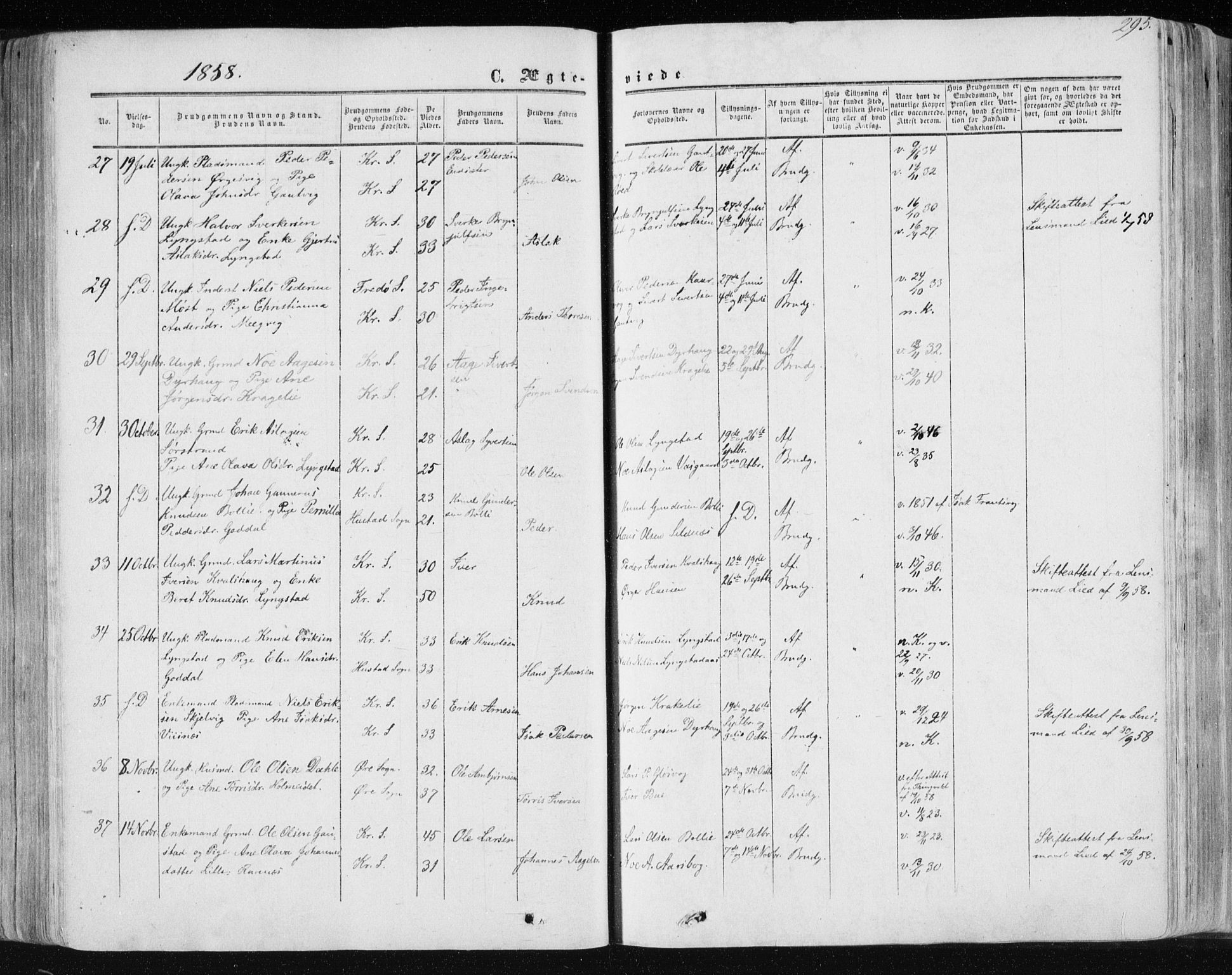 Ministerialprotokoller, klokkerbøker og fødselsregistre - Møre og Romsdal, AV/SAT-A-1454/568/L0804: Ministerialbok nr. 568A11, 1854-1868, s. 295