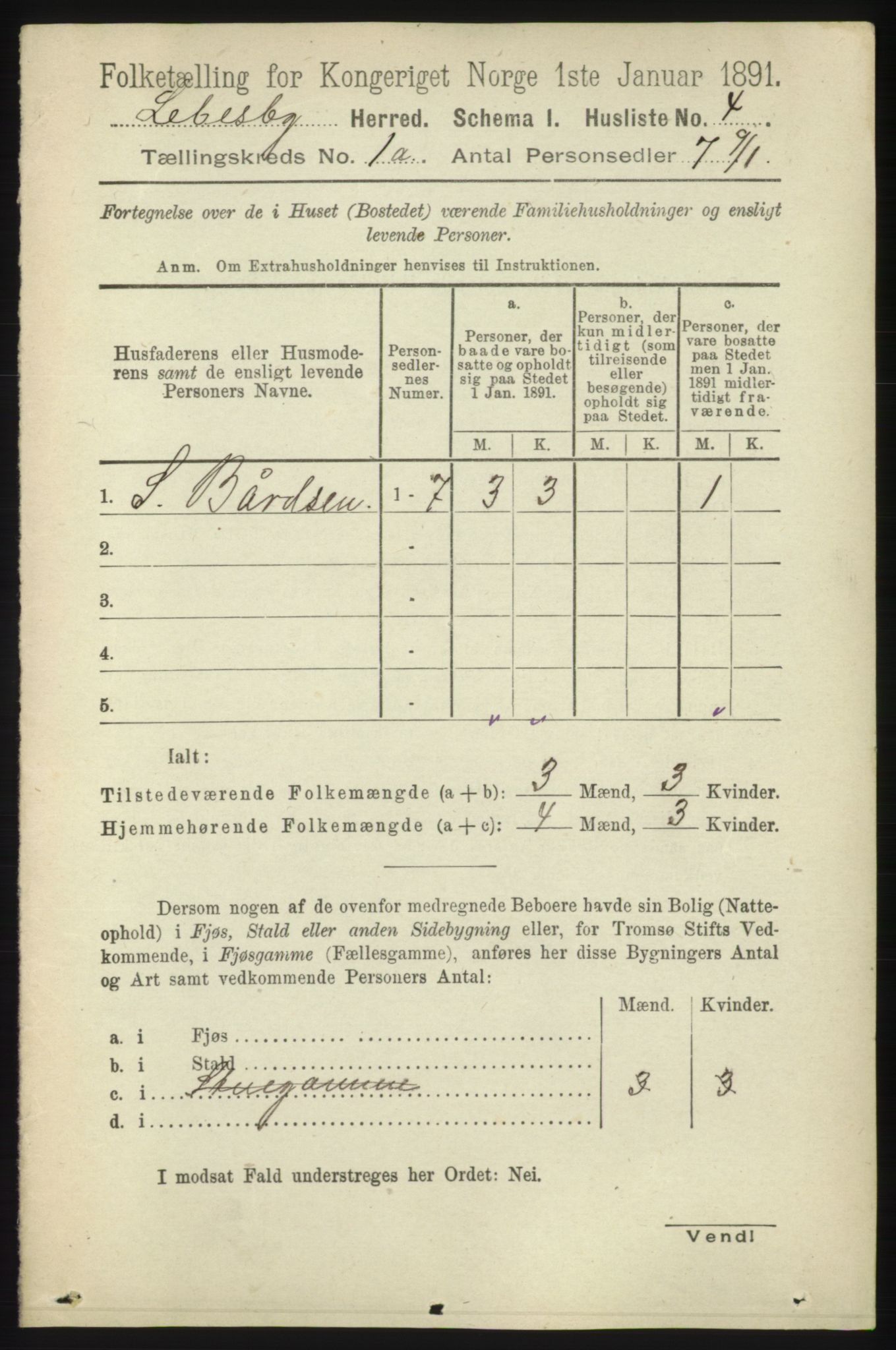 RA, Folketelling 1891 for 2022 Lebesby herred, 1891, s. 25