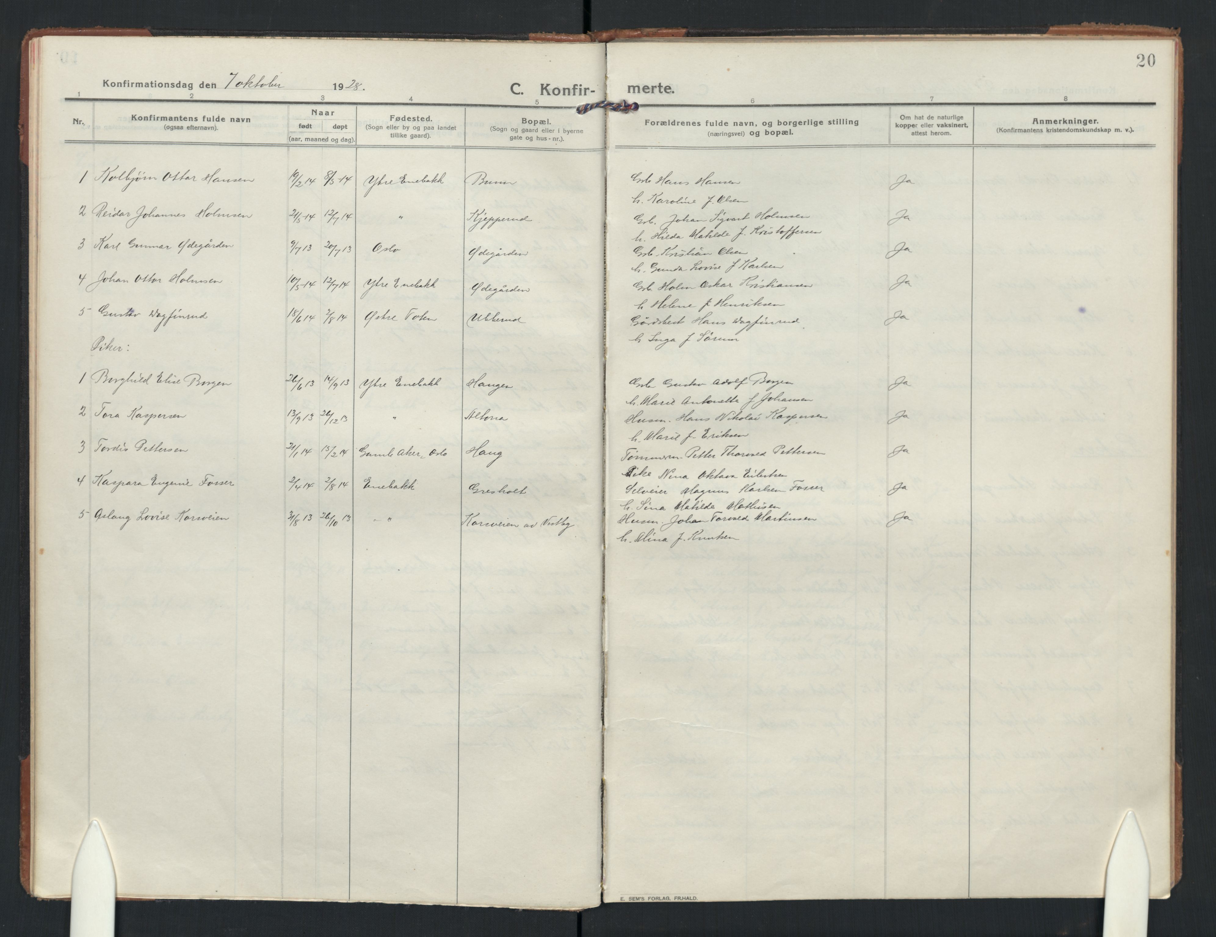 Enebakk prestekontor Kirkebøker, AV/SAO-A-10171c/F/Fb/L0004: Ministerialbok nr. II 4, 1912-1958, s. 20