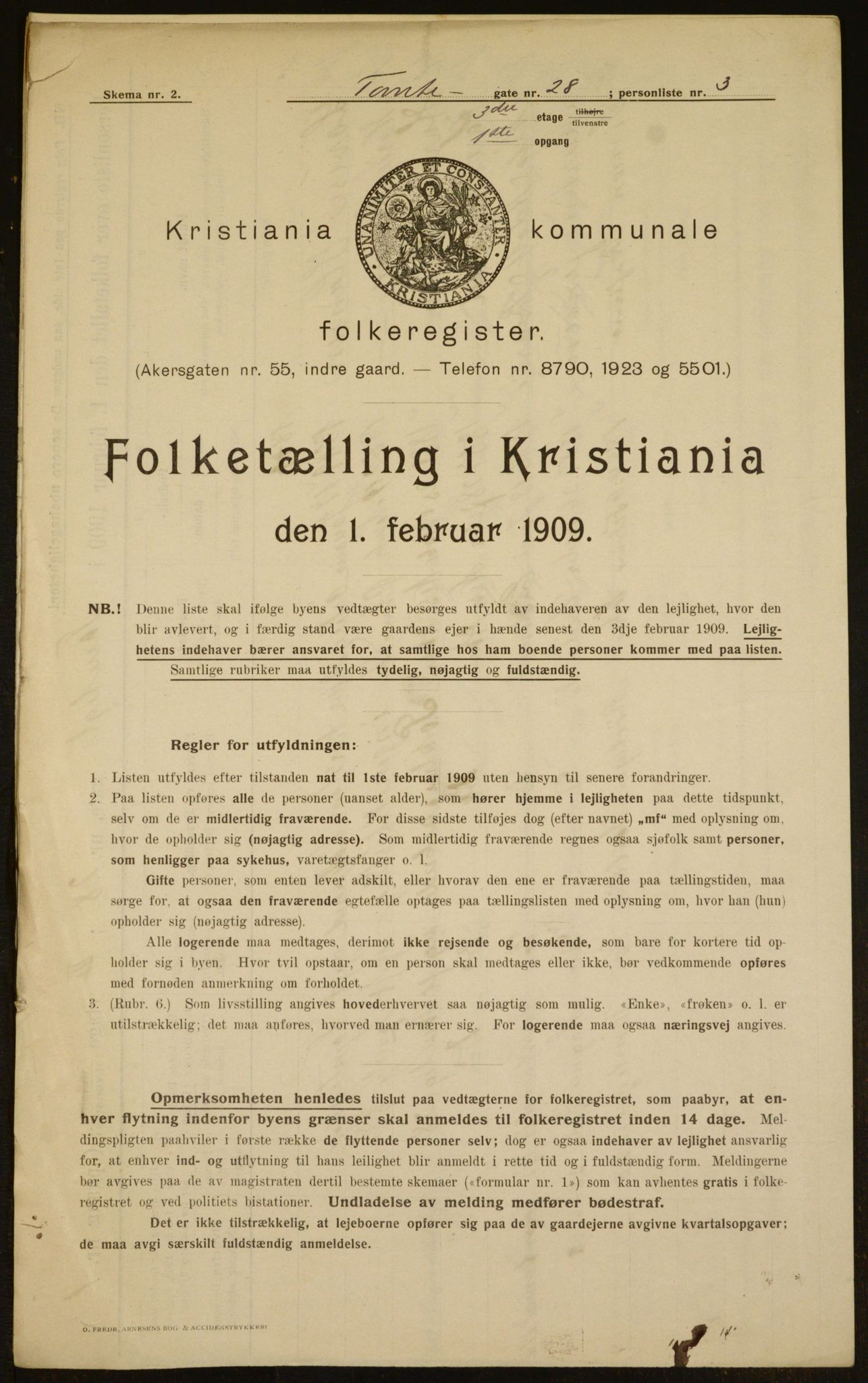 OBA, Kommunal folketelling 1.2.1909 for Kristiania kjøpstad, 1909, s. 103105