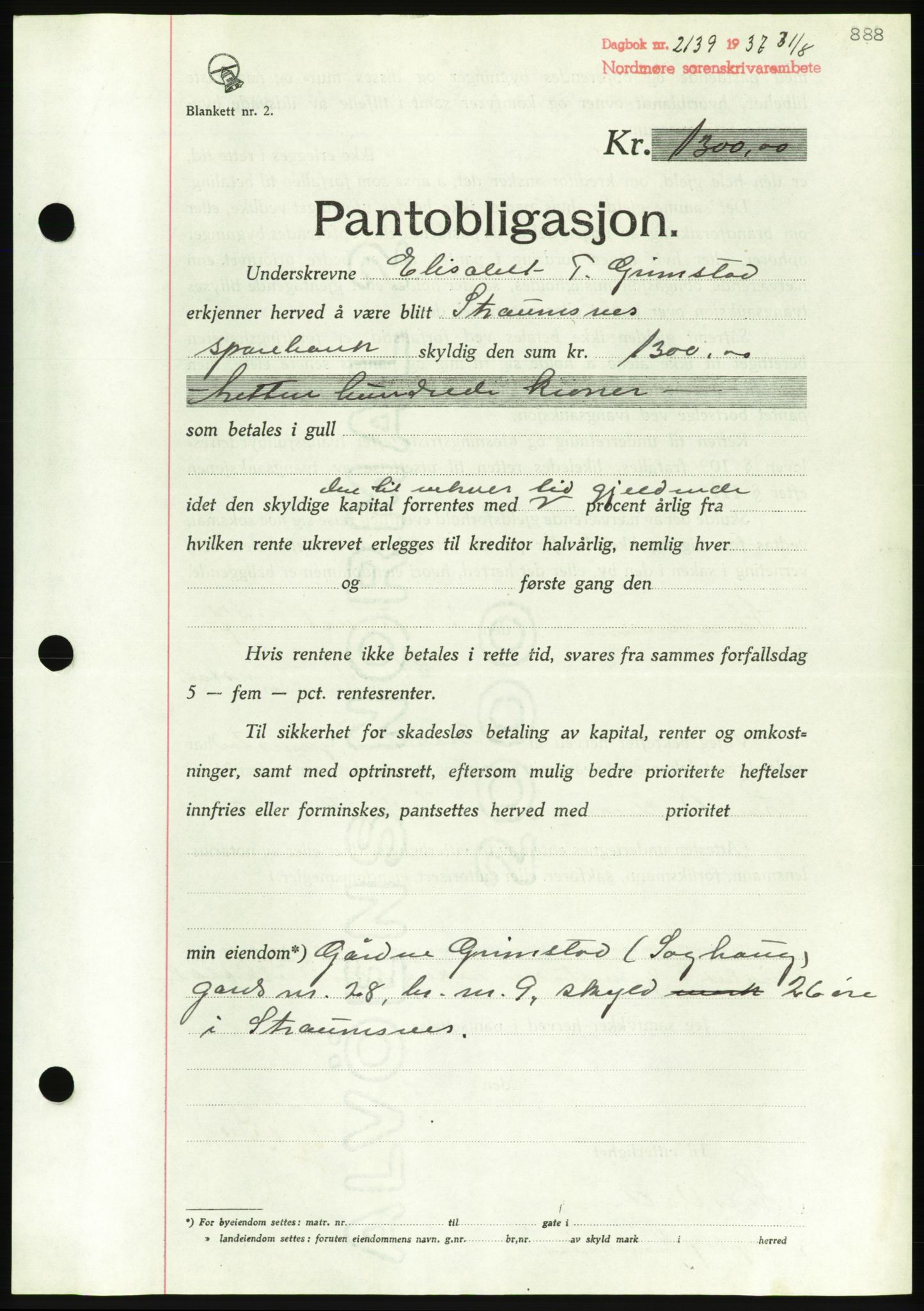 Nordmøre sorenskriveri, AV/SAT-A-4132/1/2/2Ca/L0091: Pantebok nr. B81, 1937-1937, Dagboknr: 2139/1937