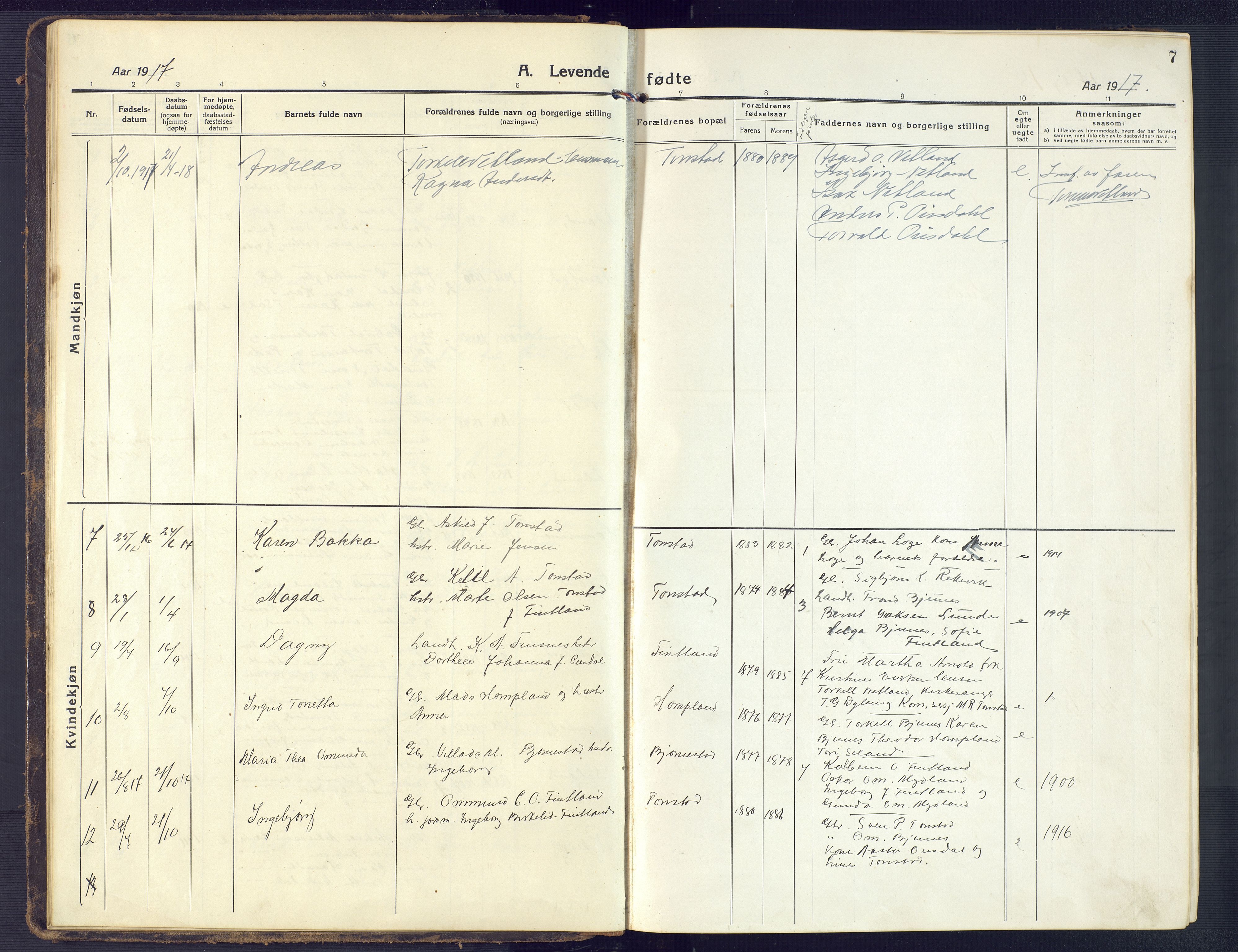 Sirdal sokneprestkontor, AV/SAK-1111-0036/F/Fb/Fbb/L0005: Klokkerbok nr. B 5, 1916-1960, s. 7