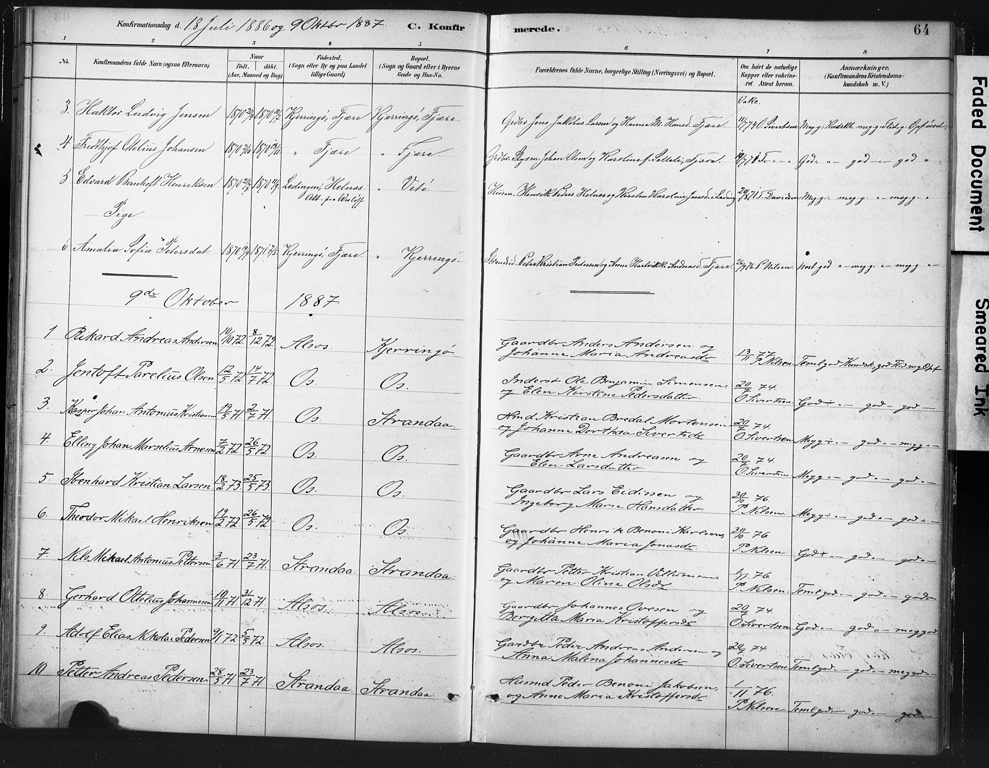 Ministerialprotokoller, klokkerbøker og fødselsregistre - Nordland, AV/SAT-A-1459/803/L0071: Ministerialbok nr. 803A01, 1881-1897, s. 64