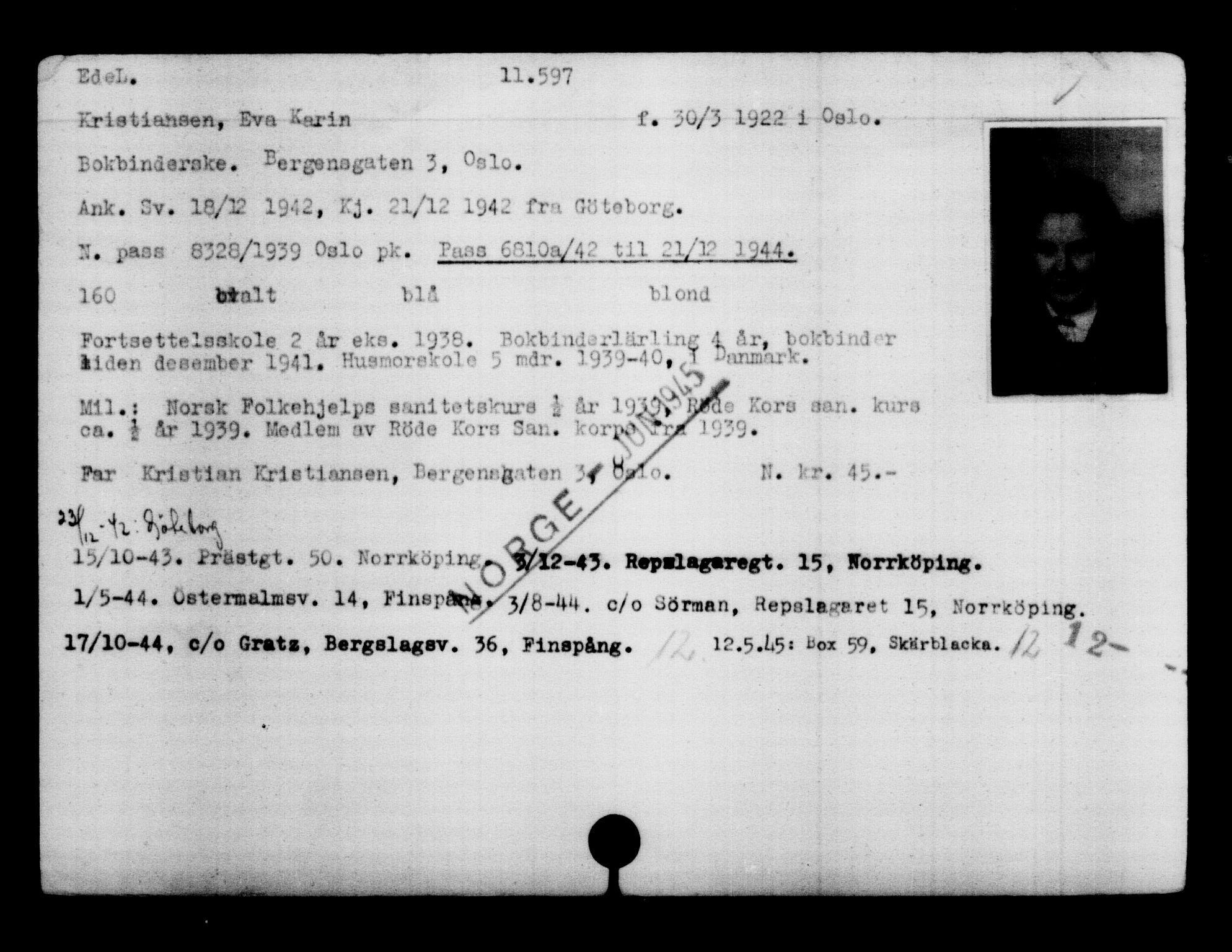 Utenriksstasjonene, Legasjonen i Stockholm, Flyktningkontoret, AV/RA-S-6753/V/Va/L0006: Kjesäterkartoteket, flyktninger med registreringsnr. 9400-12711, 1940-1945, s. 2473