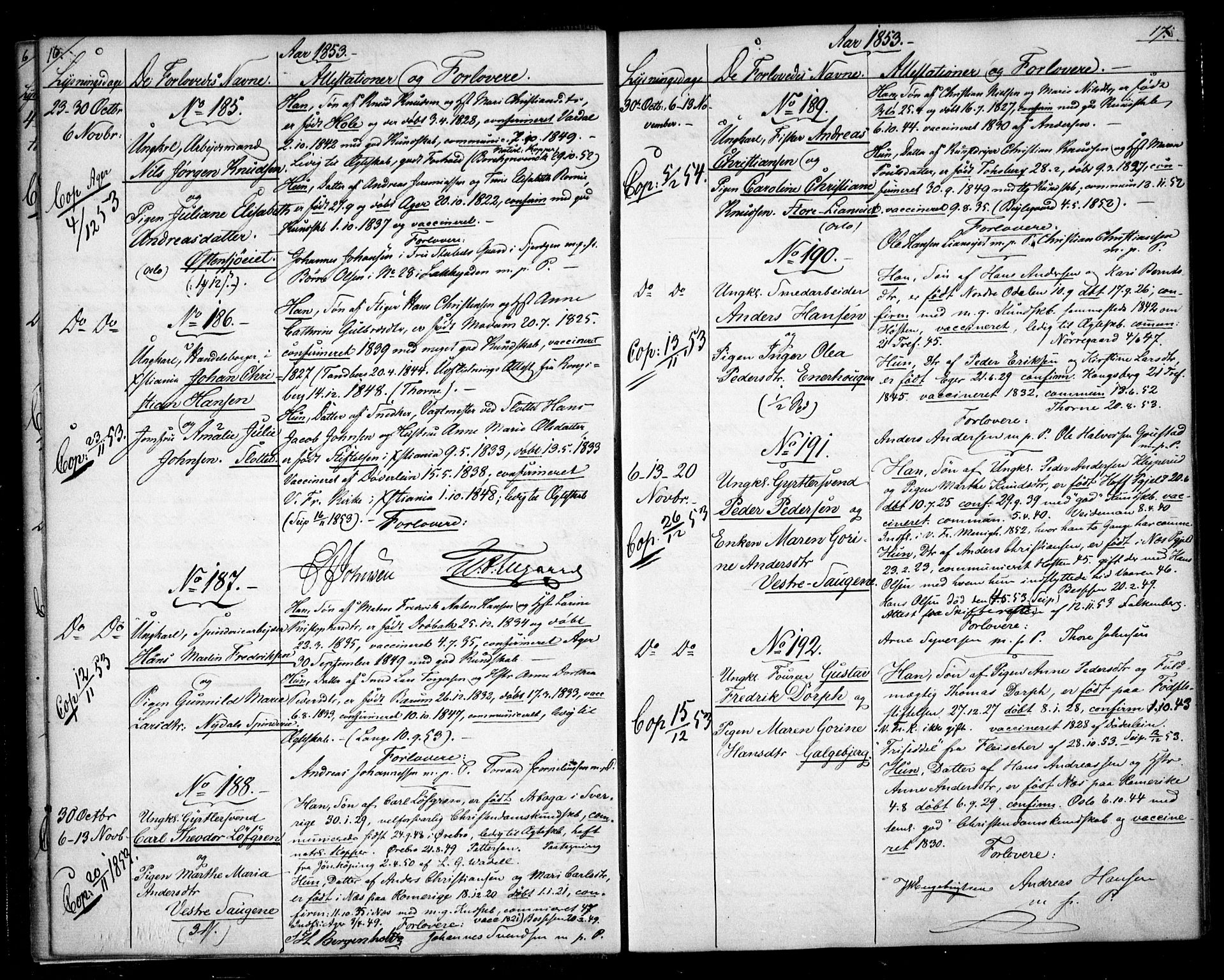 Aker prestekontor kirkebøker, AV/SAO-A-10861/H/L0005: Lysningsprotokoll nr. 5, 1853-1864, s. 16-17
