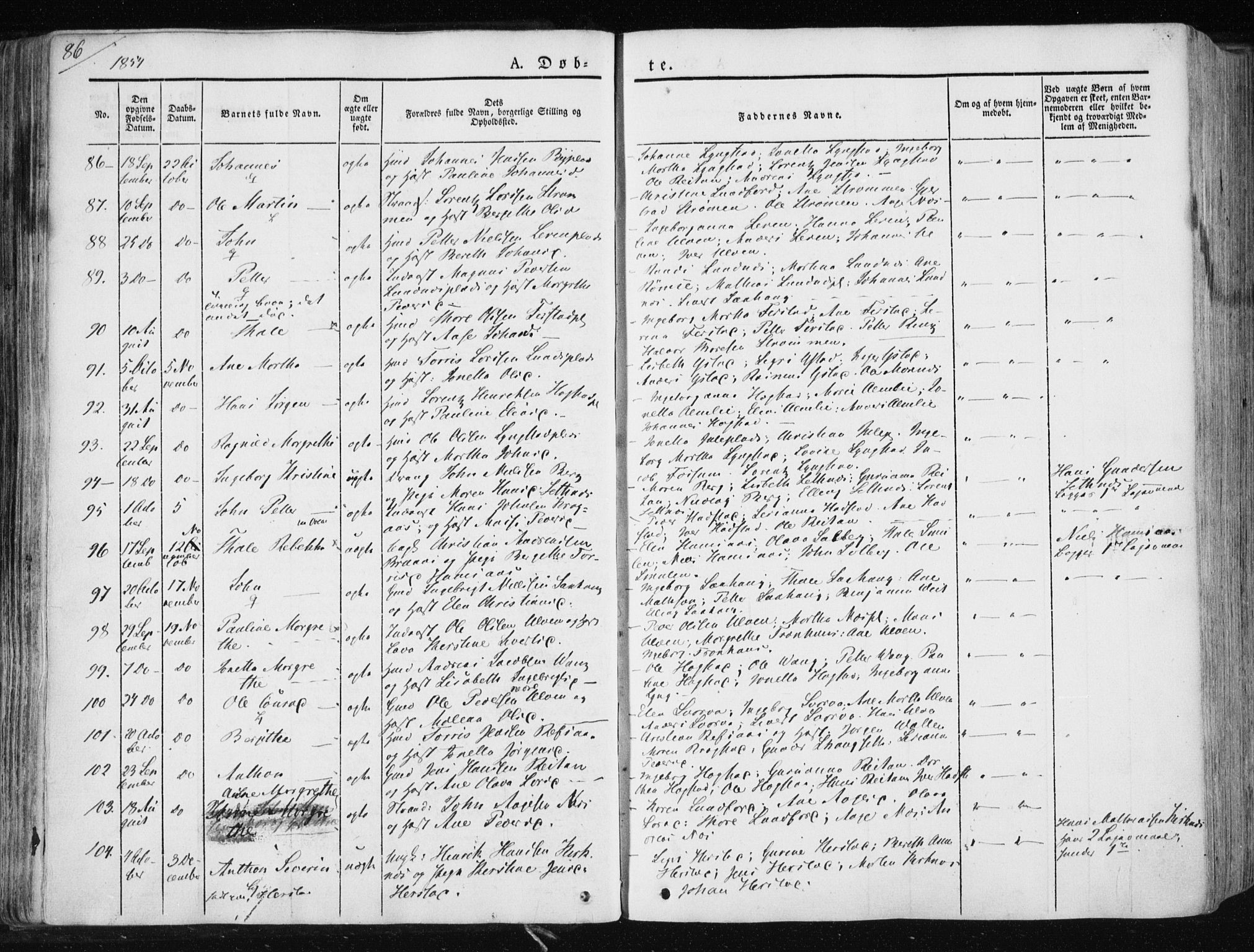 Ministerialprotokoller, klokkerbøker og fødselsregistre - Nord-Trøndelag, SAT/A-1458/730/L0280: Ministerialbok nr. 730A07 /1, 1840-1854, s. 86