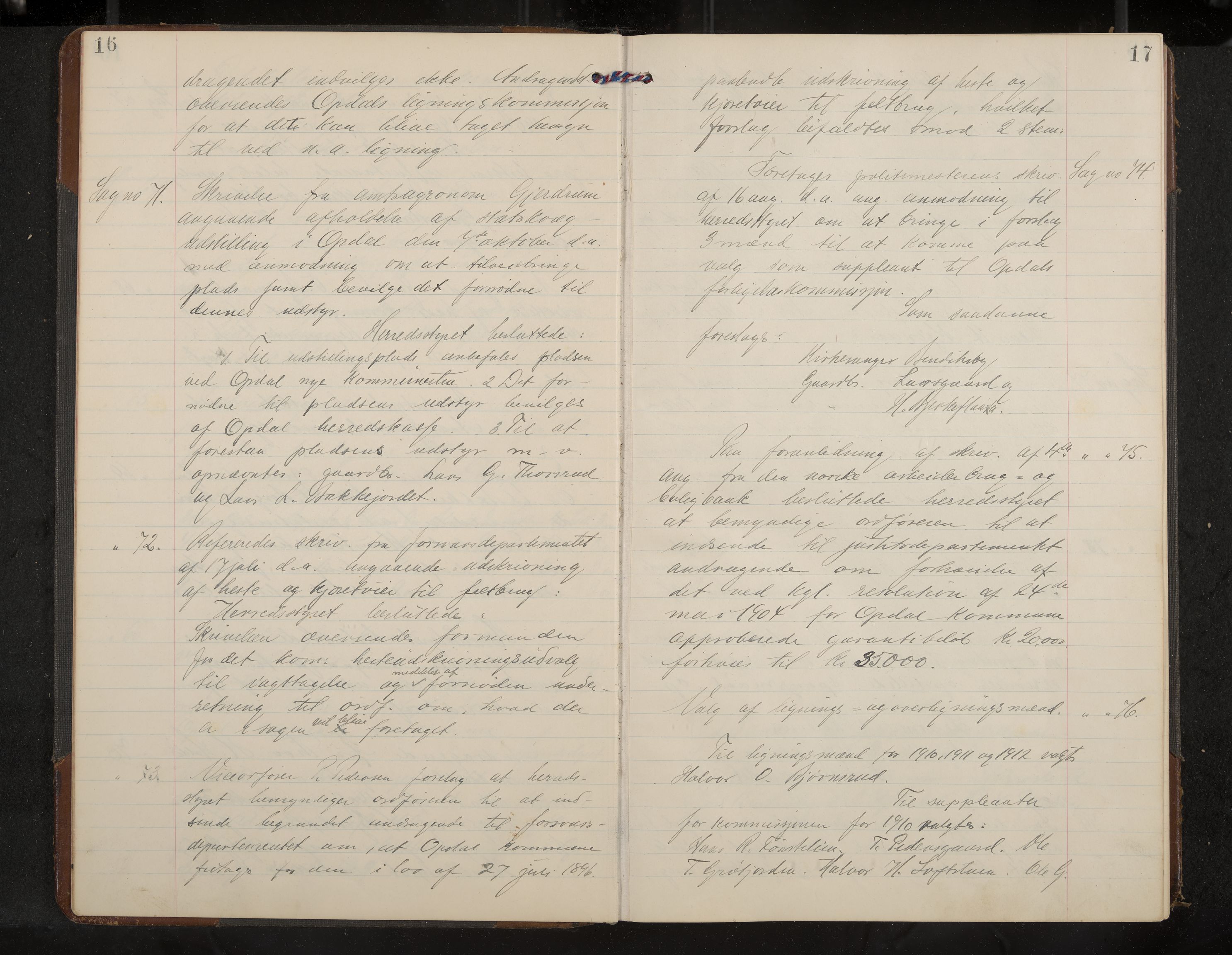 Uvdal formannskap og sentraladministrasjon, IKAK/0634021/A/Aa/L0002: Møtebok, 1909-1915, s. 16-17