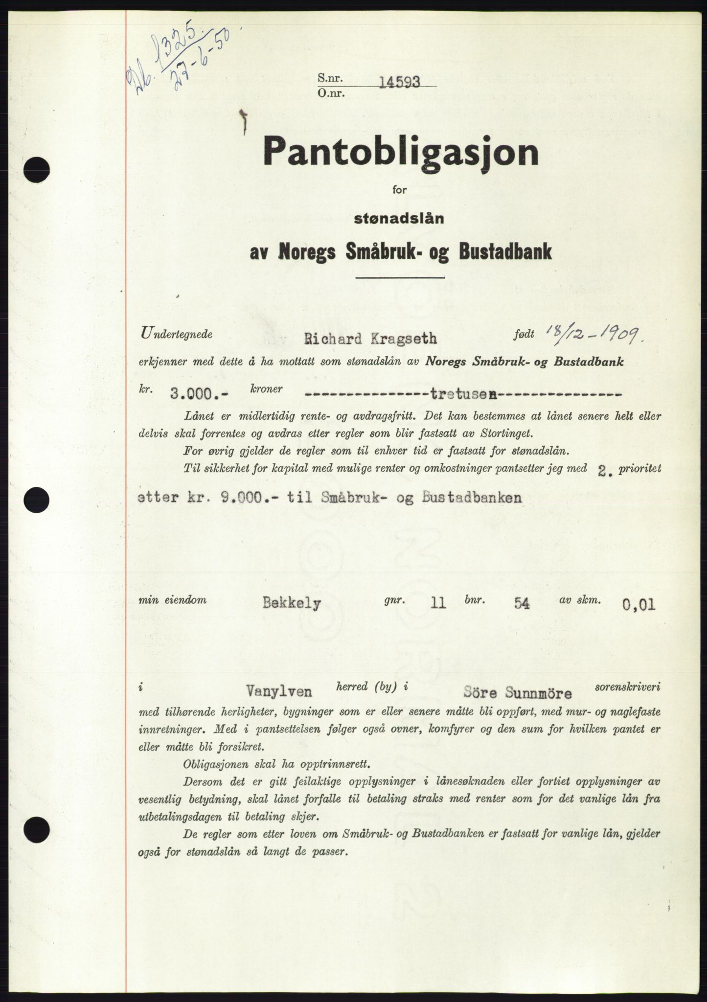Søre Sunnmøre sorenskriveri, SAT/A-4122/1/2/2C/L0118: Pantebok nr. 6B, 1949-1950, Dagboknr: 1325/1950