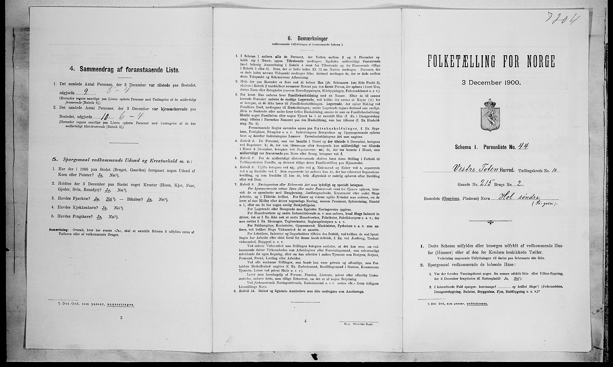SAH, Folketelling 1900 for 0529 Vestre Toten herred, 1900, s. 1825