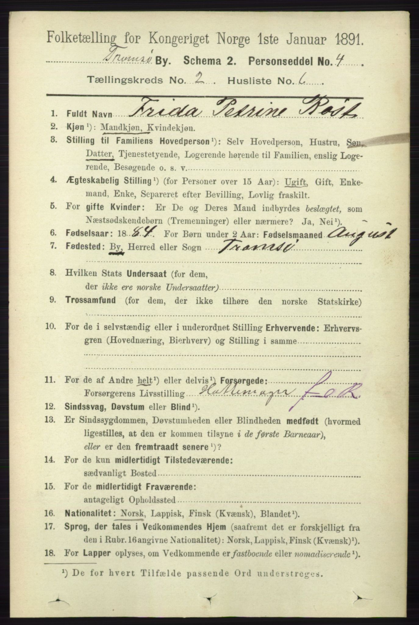 RA, Folketelling 1891 for 1902 Tromsø kjøpstad, 1891, s. 1876