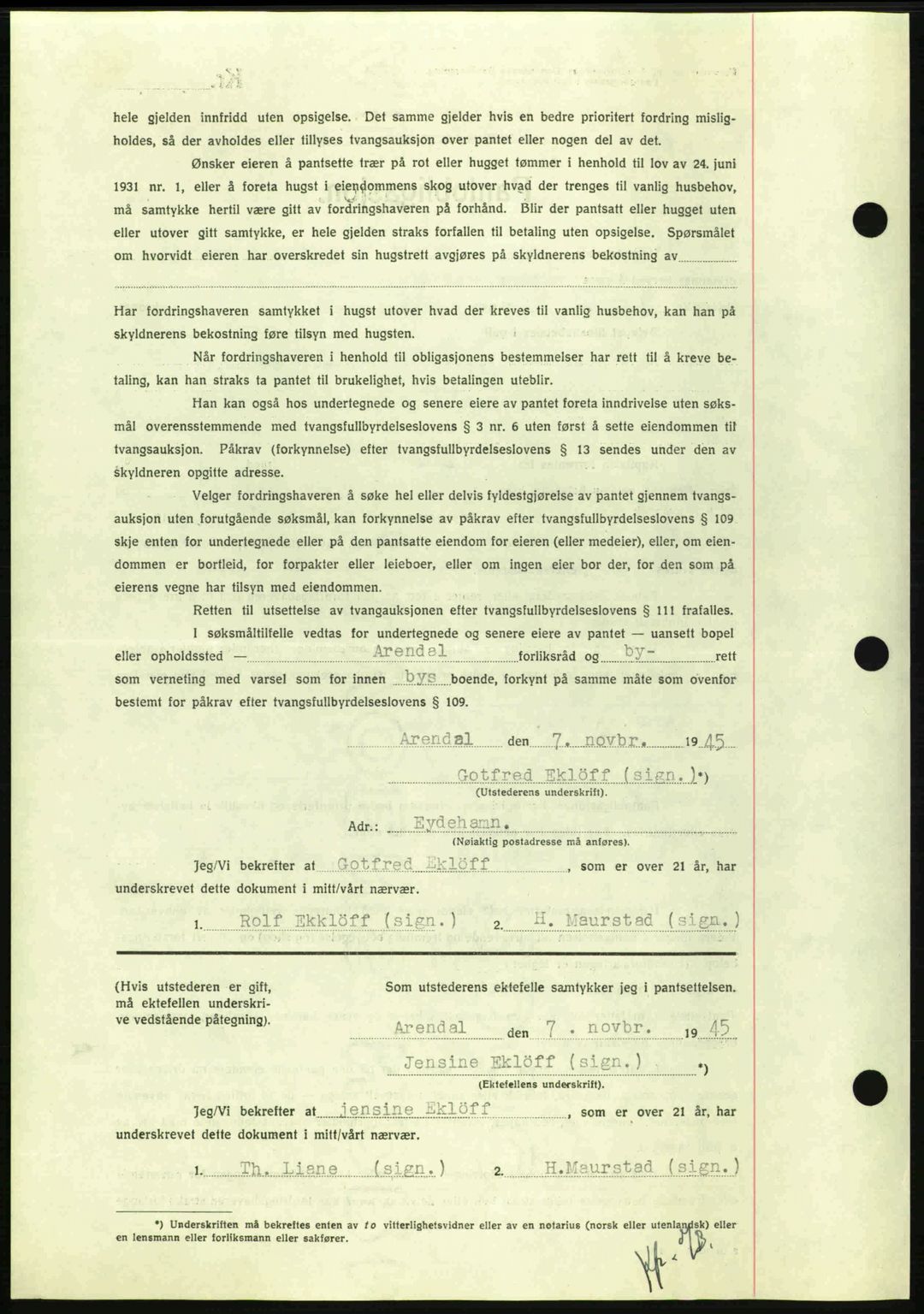 Nedenes sorenskriveri, SAK/1221-0006/G/Gb/Gbb/L0003: Pantebok nr. B3a, 1945-1945, Dagboknr: 780/1945