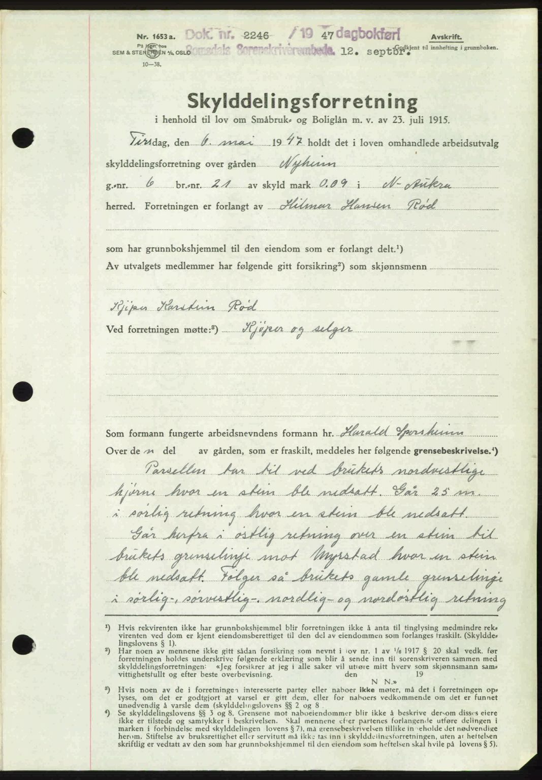 Romsdal sorenskriveri, AV/SAT-A-4149/1/2/2C: Pantebok nr. A24, 1947-1947, Dagboknr: 2246/1947