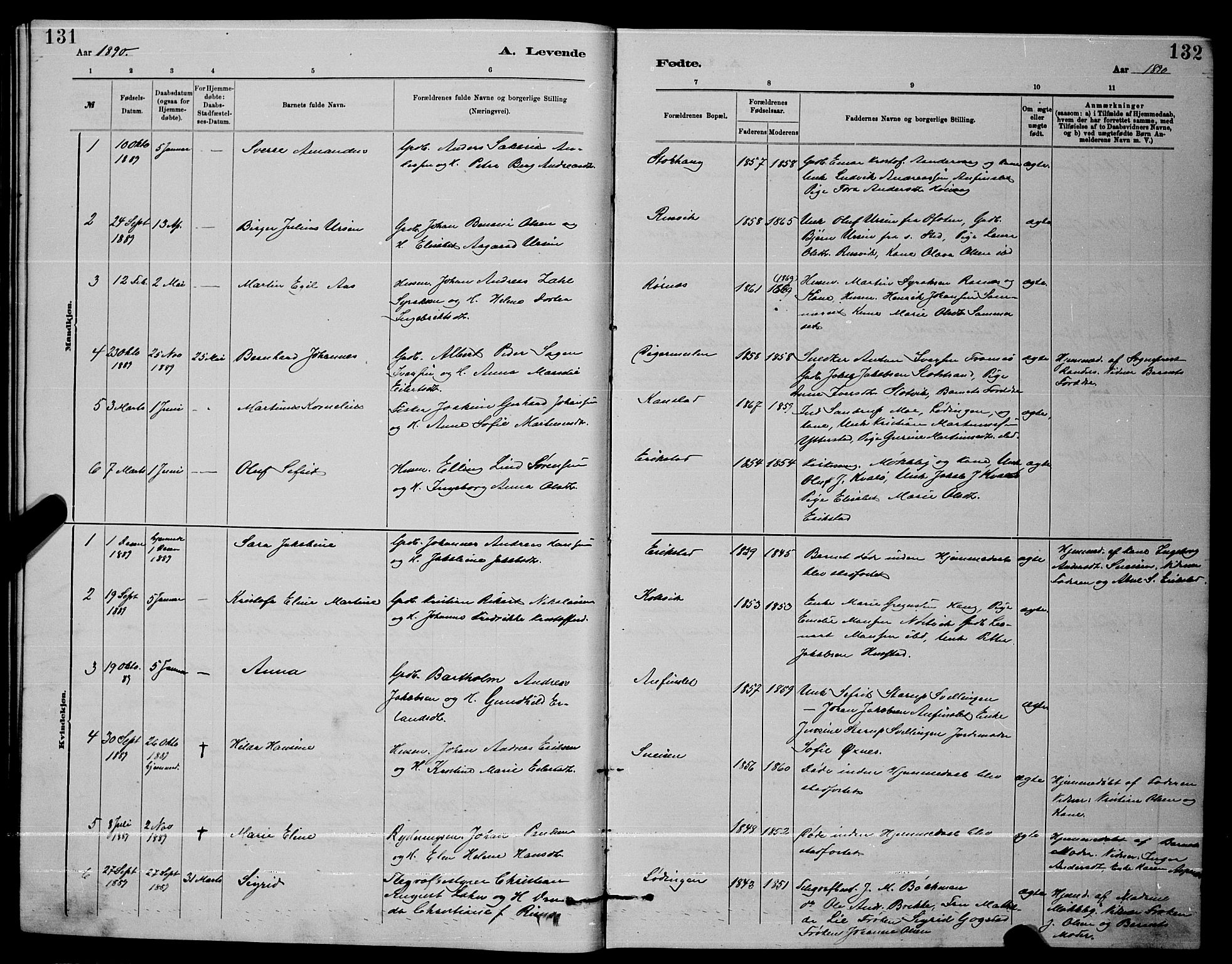 Ministerialprotokoller, klokkerbøker og fødselsregistre - Nordland, AV/SAT-A-1459/872/L1047: Klokkerbok nr. 872C03, 1880-1897, s. 131-132