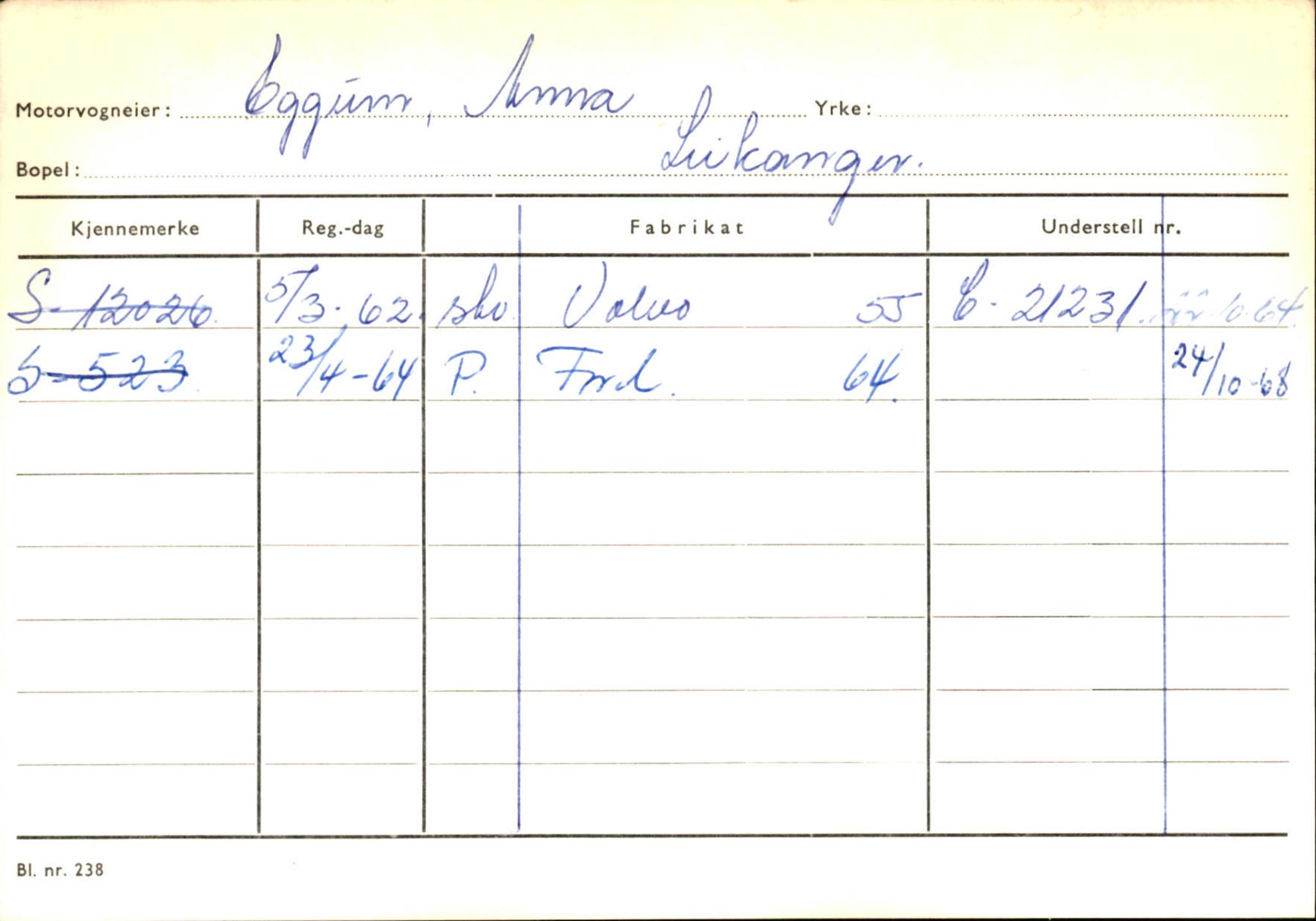 Statens vegvesen, Sogn og Fjordane vegkontor, SAB/A-5301/4/F/L0126: Eigarregister Fjaler M-Å. Leikanger A-Å, 1945-1975, s. 1013