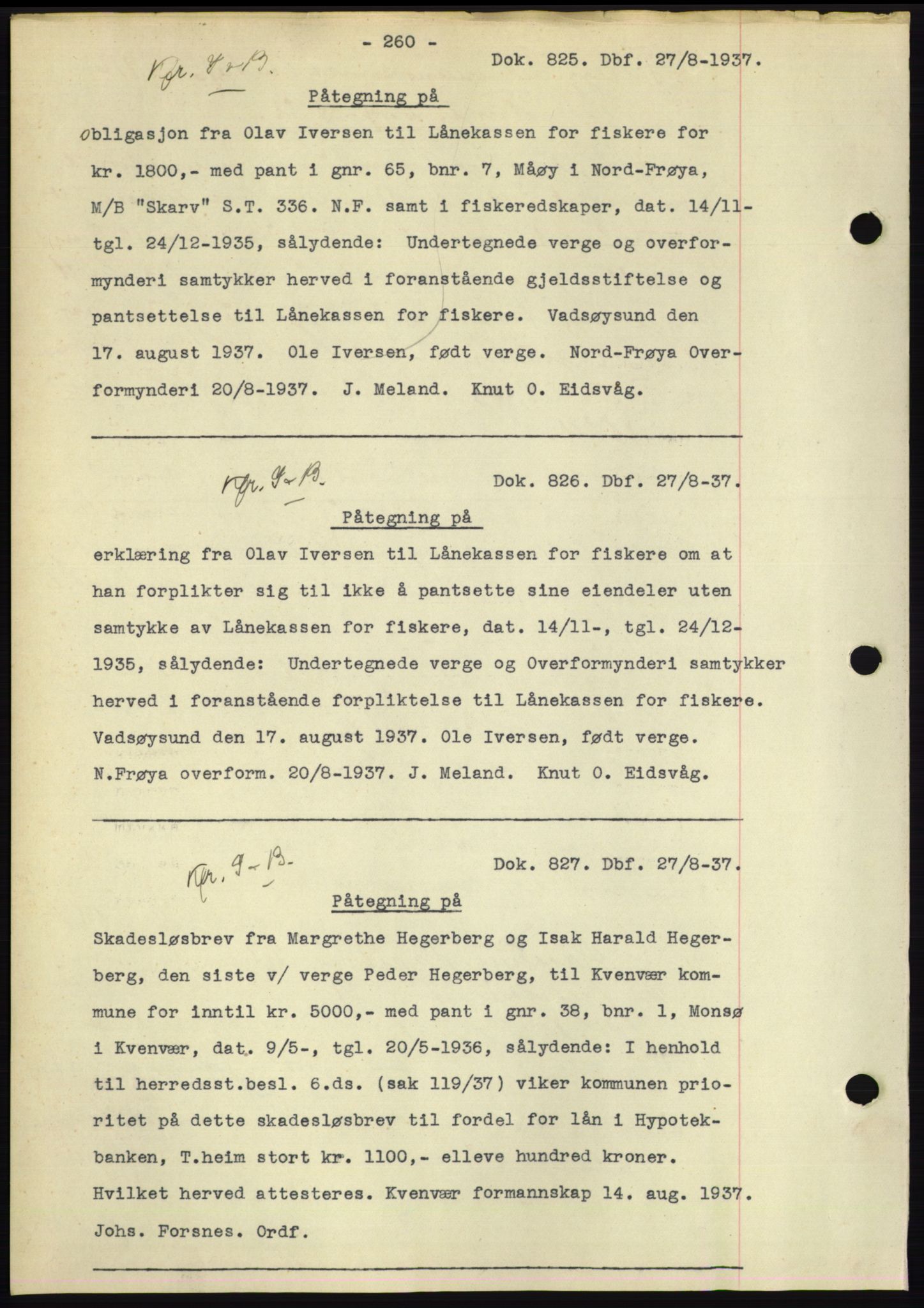 Hitra sorenskriveri, AV/SAT-A-0018/2/2C/2Ca: Pantebok nr. C1, 1936-1945, Dagboknr: 825/1937