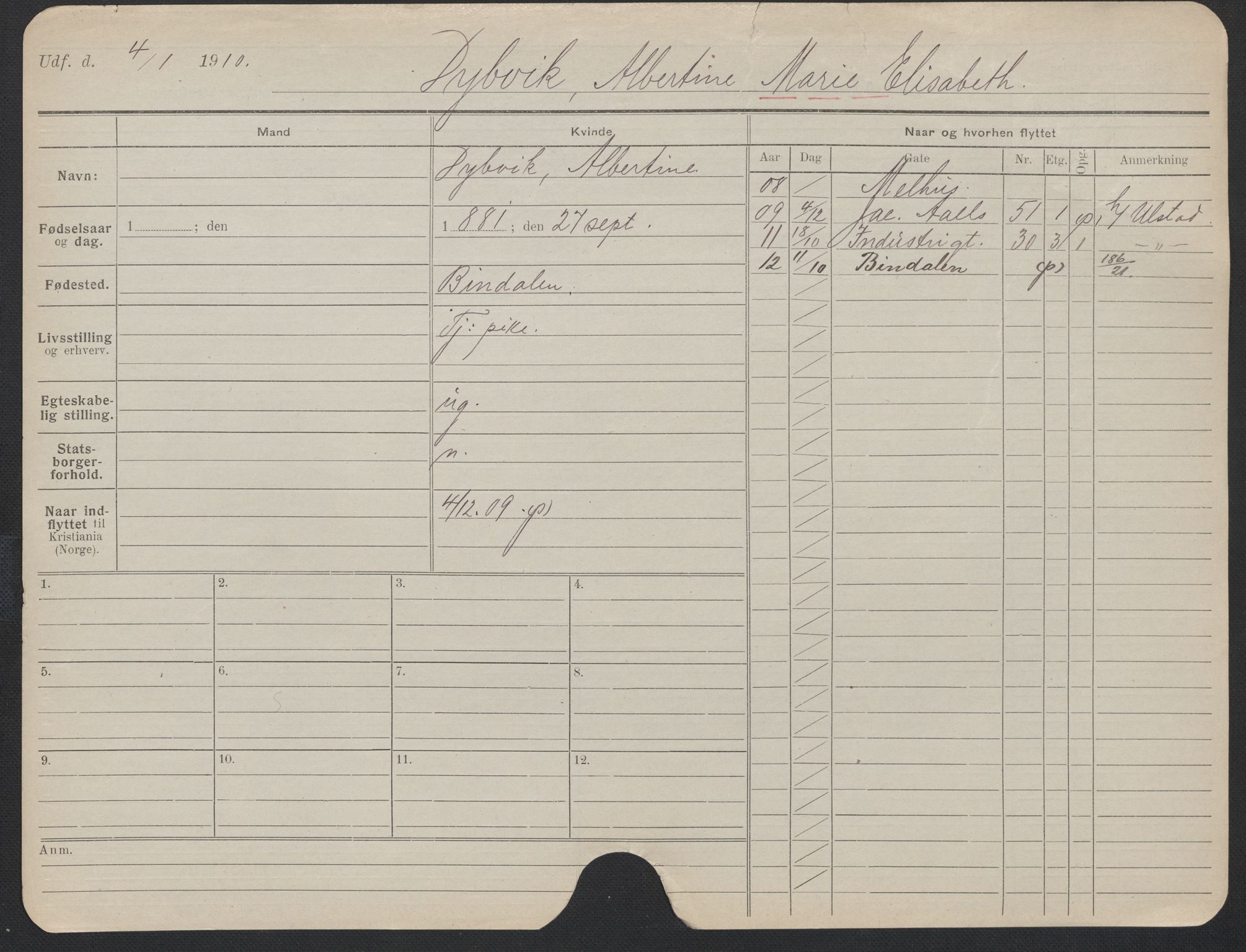 Oslo folkeregister, Registerkort, AV/SAO-A-11715/F/Fa/Fac/L0013: Kvinner, 1906-1914, s. 1349a