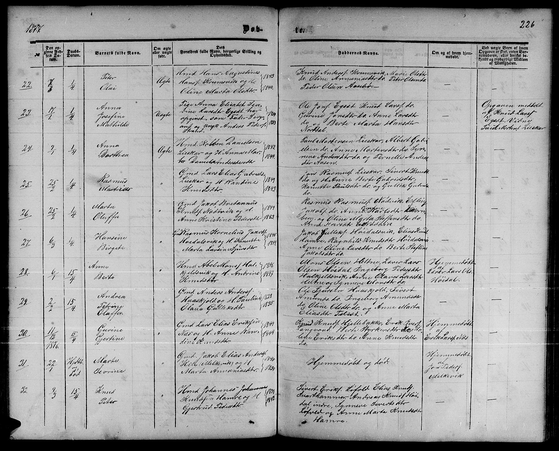 Ministerialprotokoller, klokkerbøker og fødselsregistre - Møre og Romsdal, AV/SAT-A-1454/511/L0157: Klokkerbok nr. 511C03, 1864-1884, s. 226