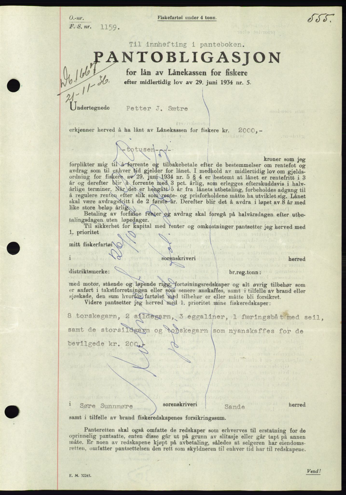 Søre Sunnmøre sorenskriveri, AV/SAT-A-4122/1/2/2C/L0061: Pantebok nr. 55, 1936-1936, Dagboknr: 1667/1936